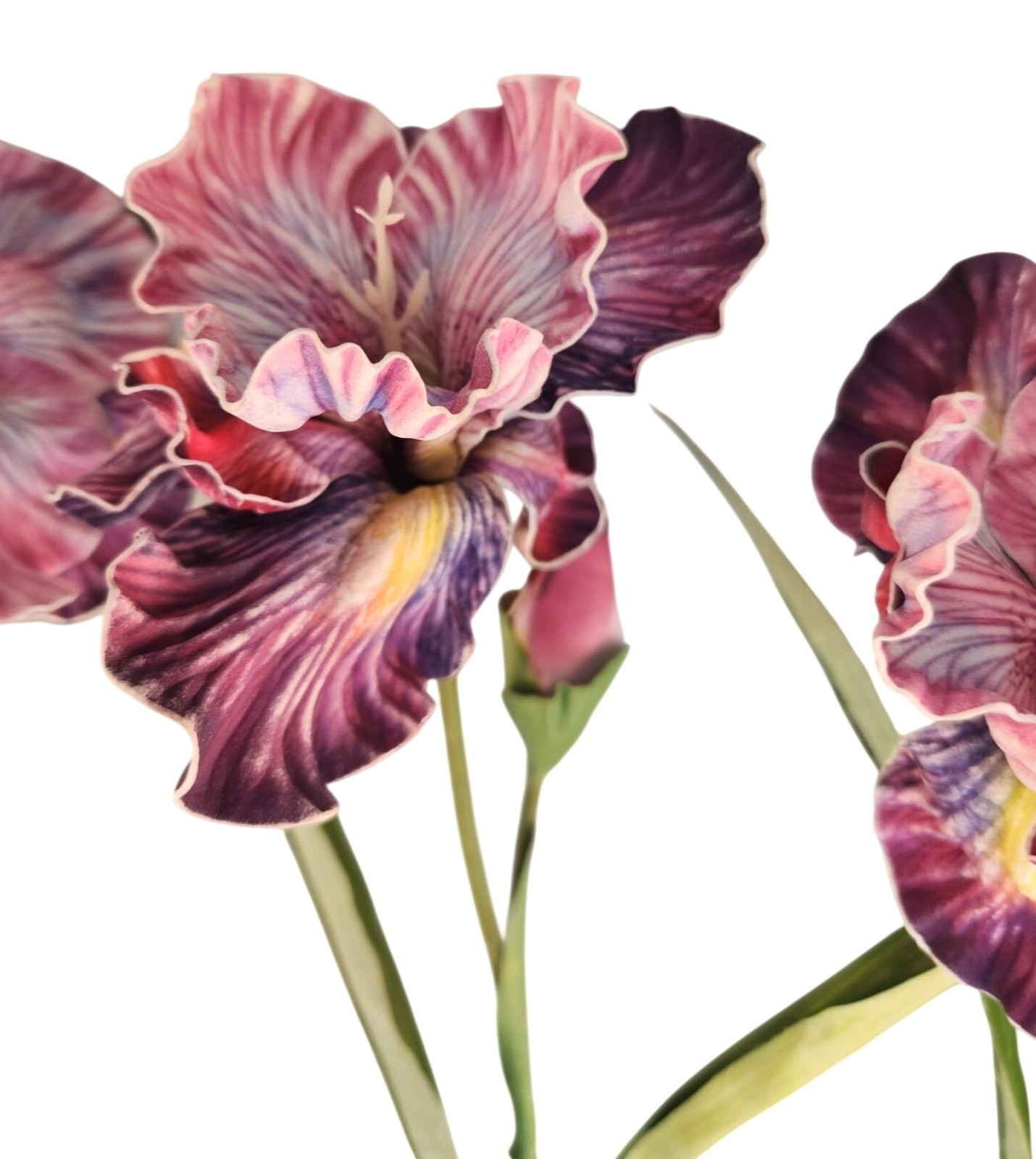 Artificial Iris Flower 33 Inch Tall Purple Faux Iris Stem Hand Painted Look Flor