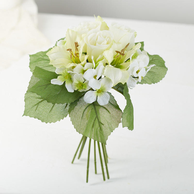 Set of 2 Cream Artificial Rose, Hydrangea, and Daylily 9-1/2″ Floral Bundles
