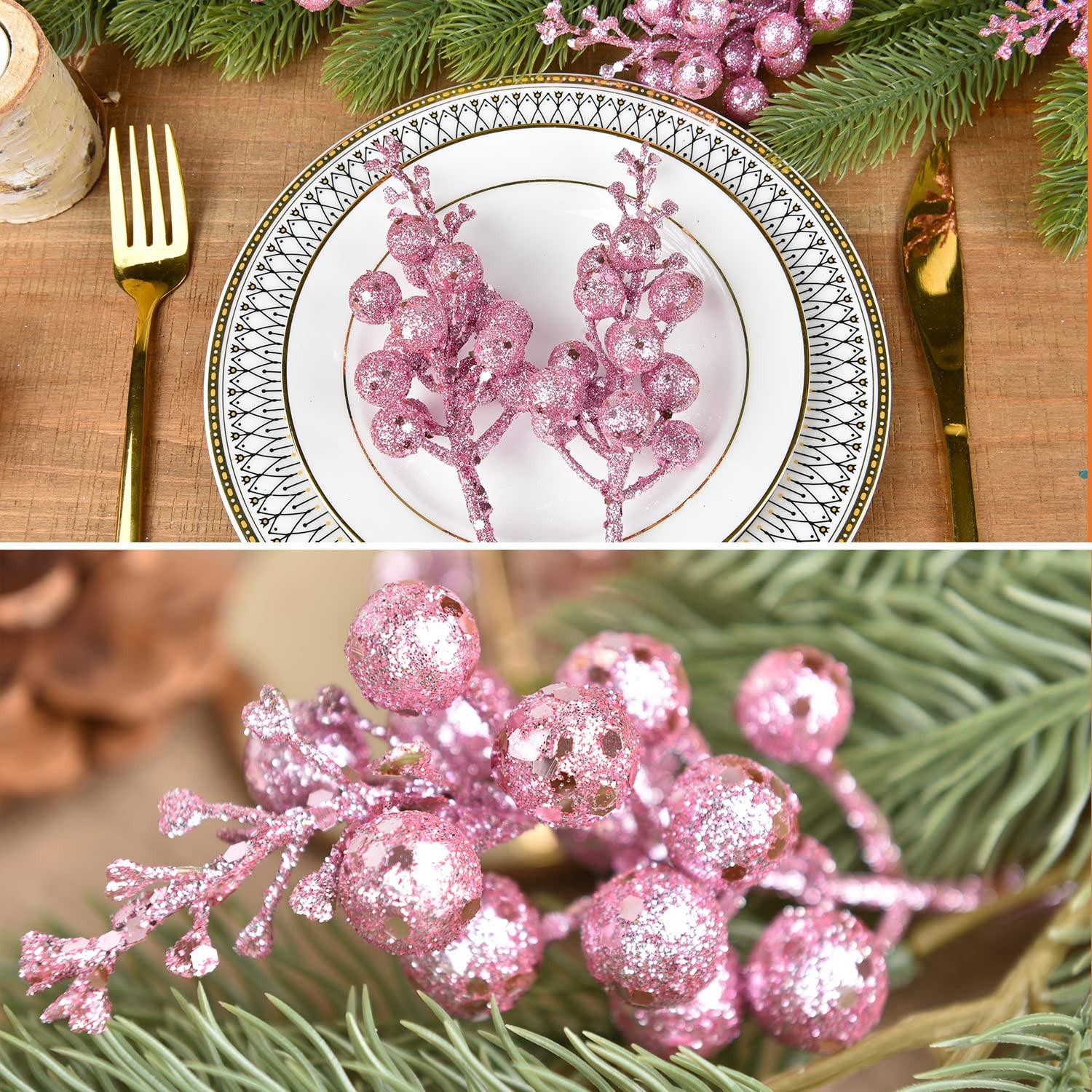16pcs Christmas Glitter Berry Stems Clearance, 7.8″ Artificial Christmas Pick…