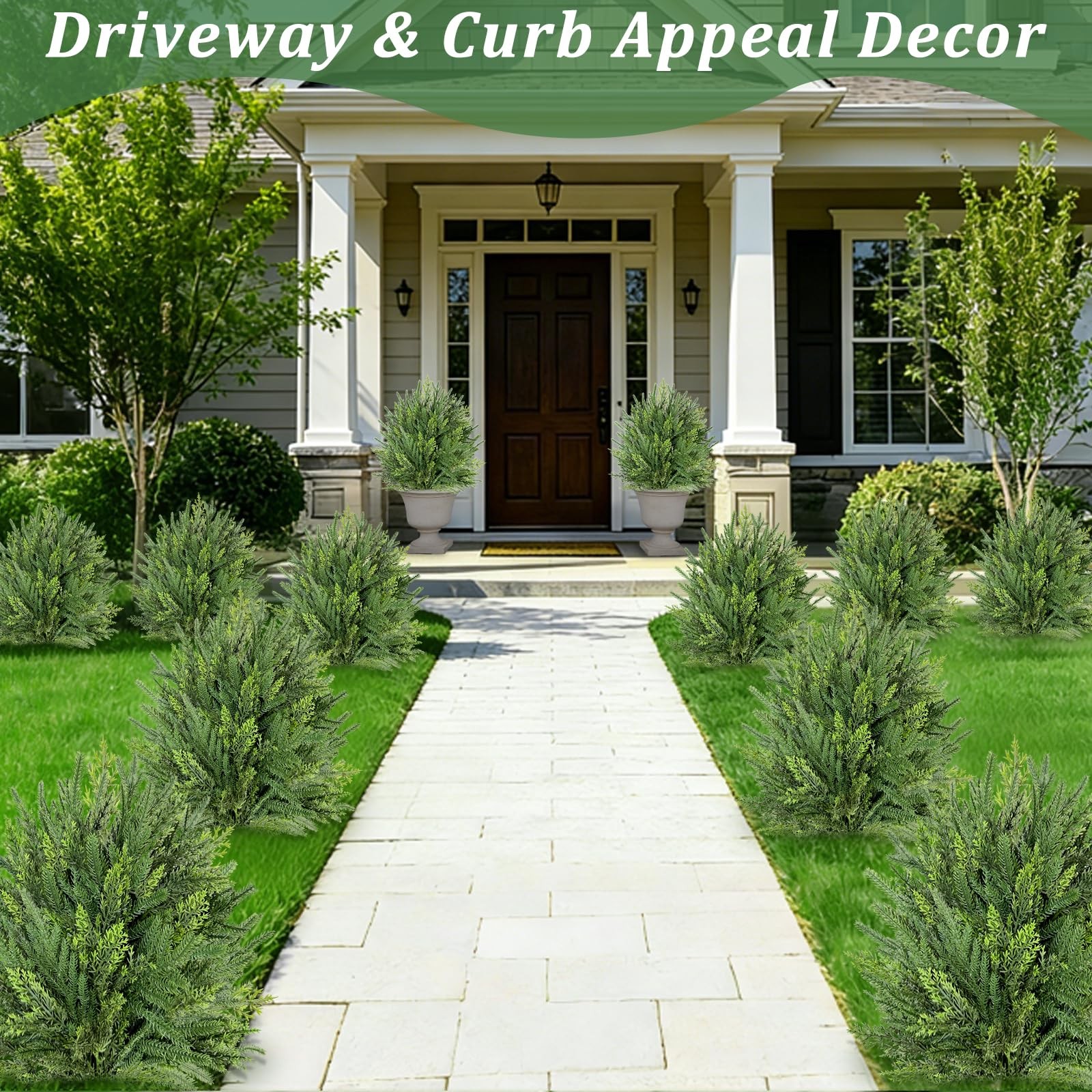 2 Pack Artificial Cypress Topiary Ball Trees with Ground Spike, 24″ Norfolk F…