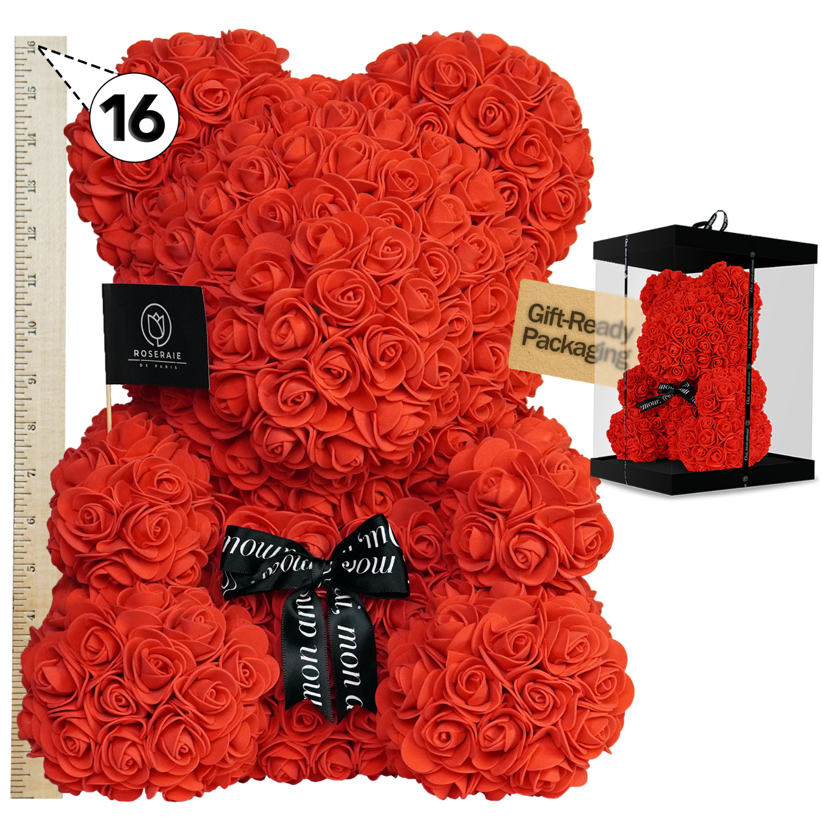 16″ Rose Bear Gift Set w Box Handmade Flower Teddy Valentine Gift
