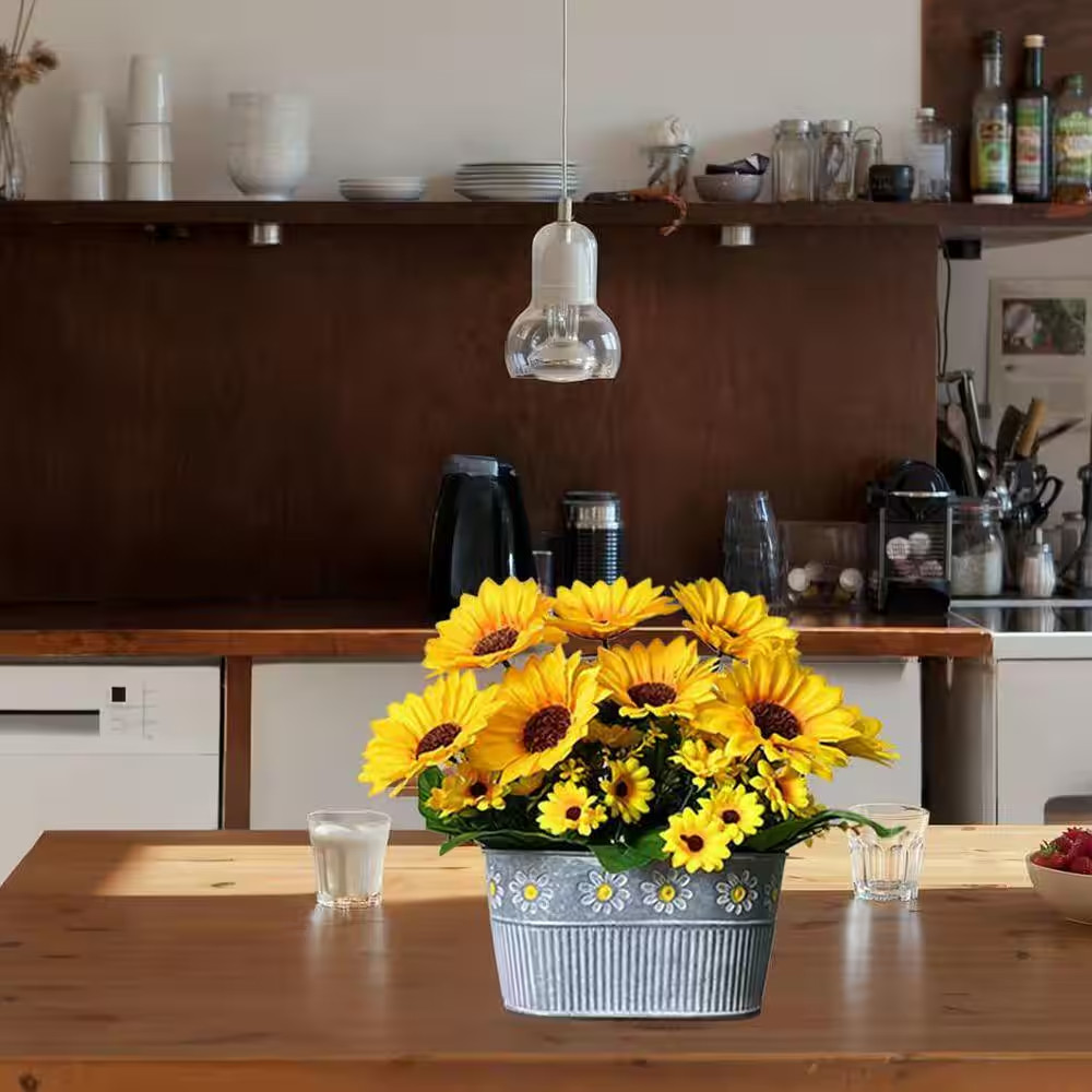 Rustic Artificial Sunflowers 11 In. Yellow Floral Table Centerpiece Branch Décor