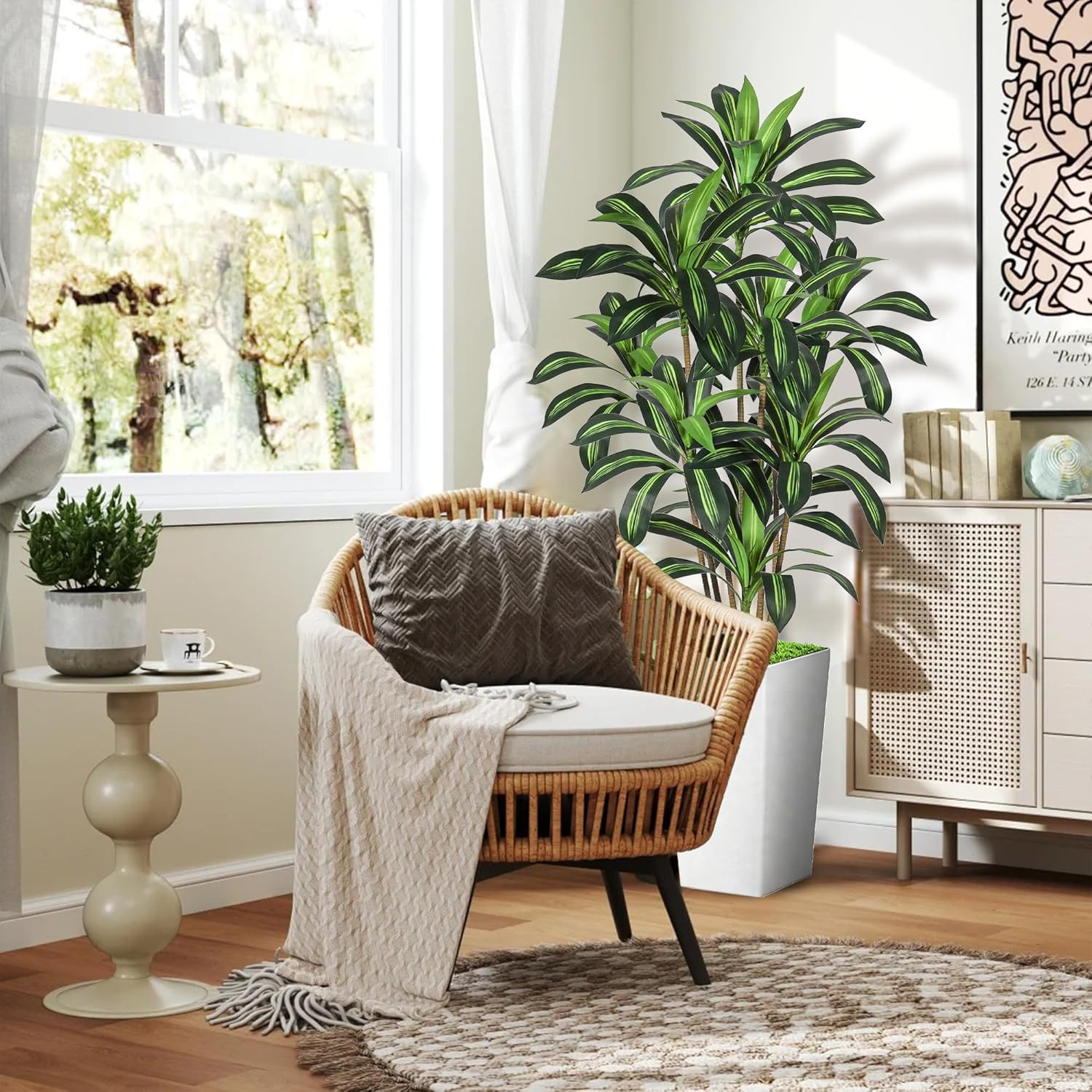 Lifelike 6FT Dracaena Indoor Plant Tree for Home & Office Decor – White Pot