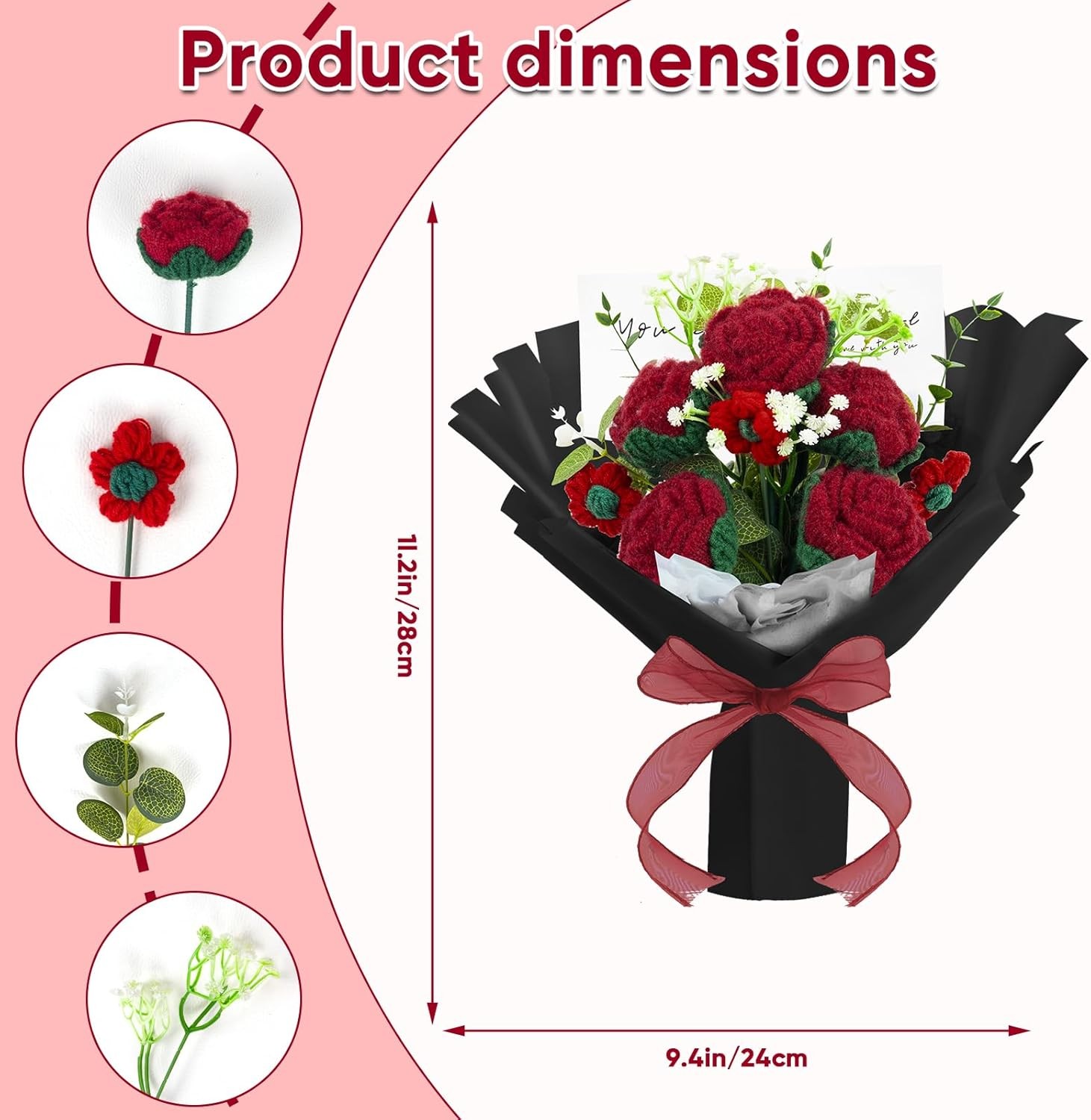 Crochet Flowers Bouquet Handmade Knitted Crochet Flower Bouquet with Rose Artifi