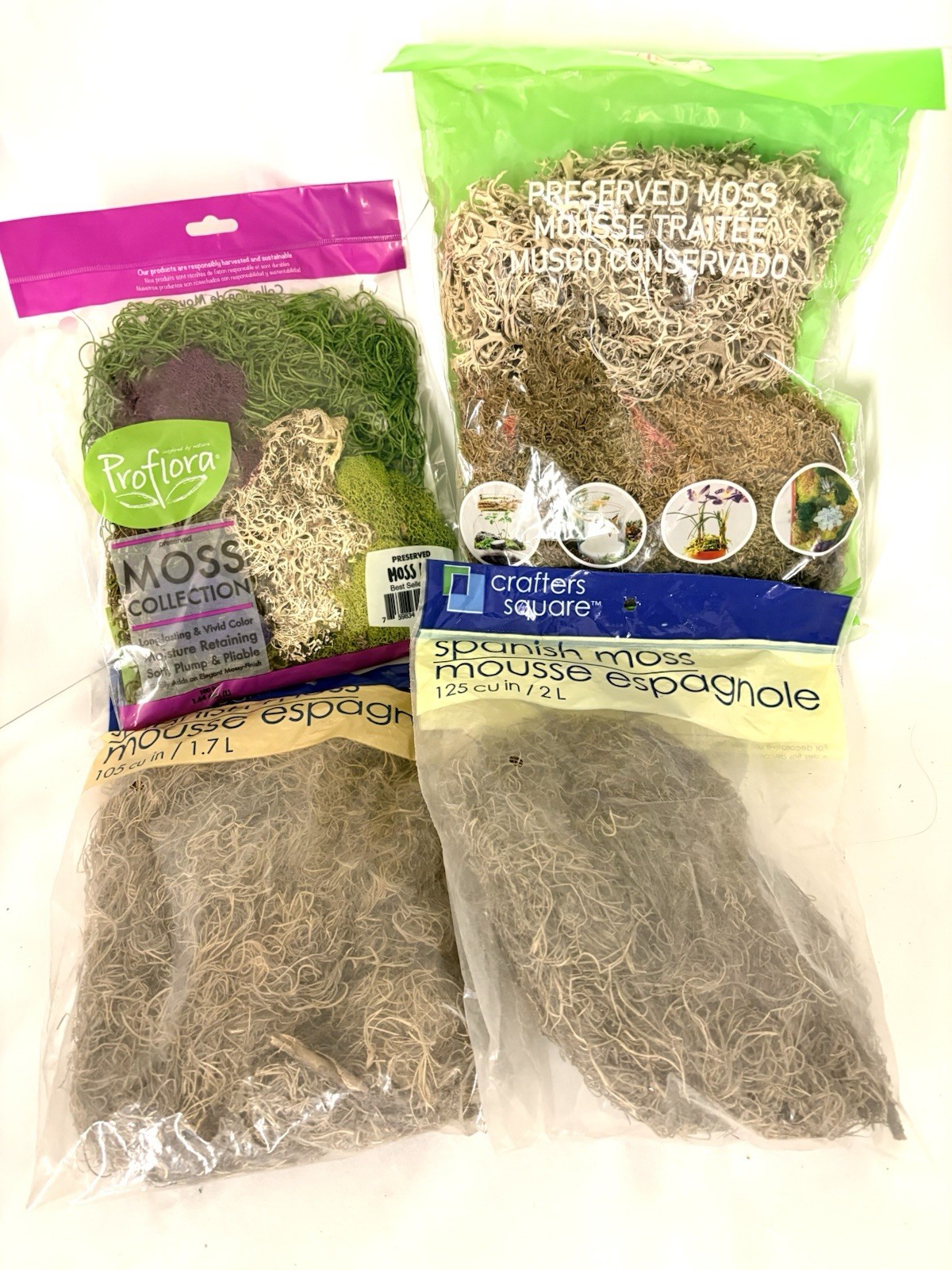 15 Bags Craft Moss Lot Reindeer Spanish Preserved Mixed Colors Floral DIY Decor