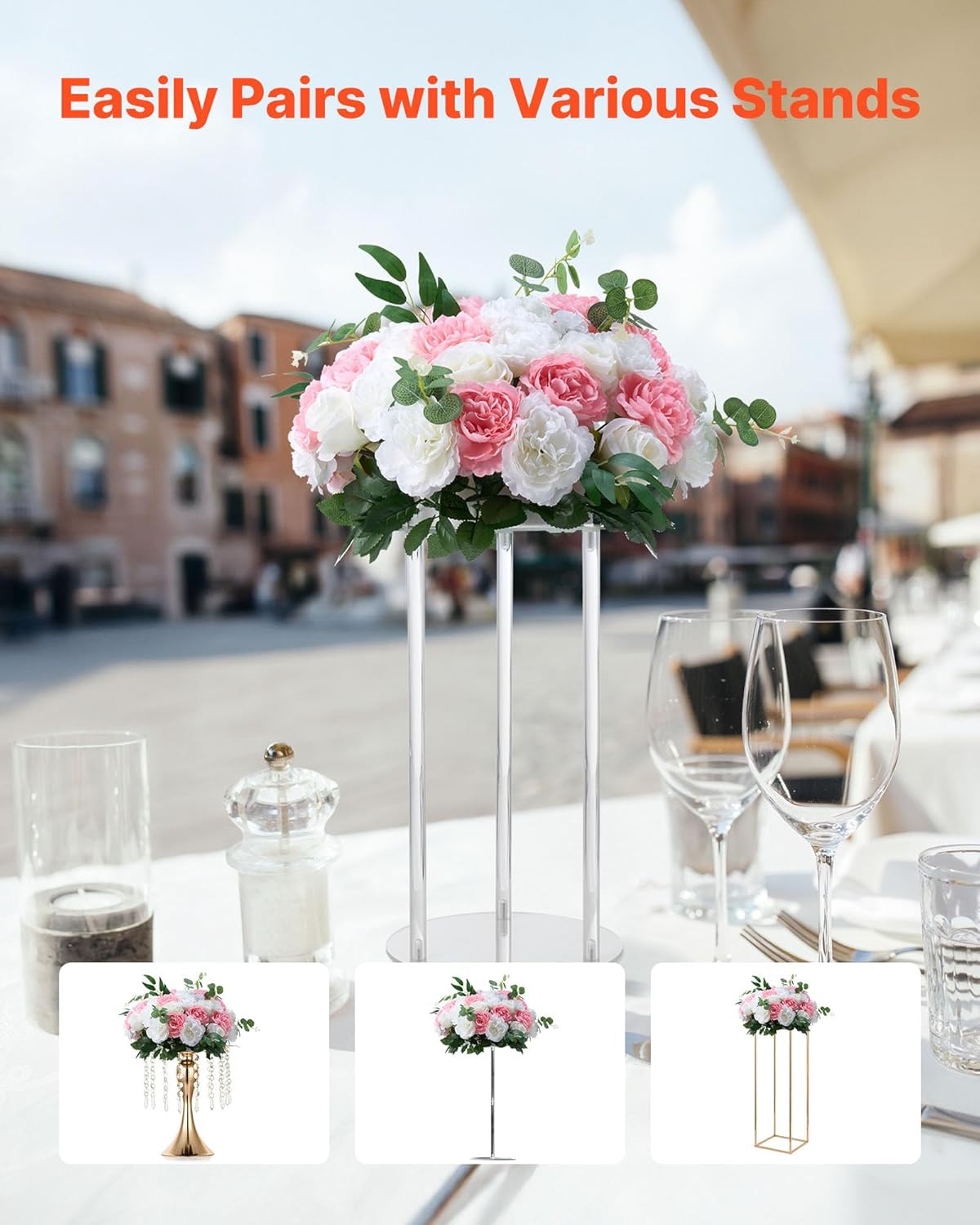 10 PCS Pink & White Rose Flower Ball Centerpieces for Weddings & Home Decor