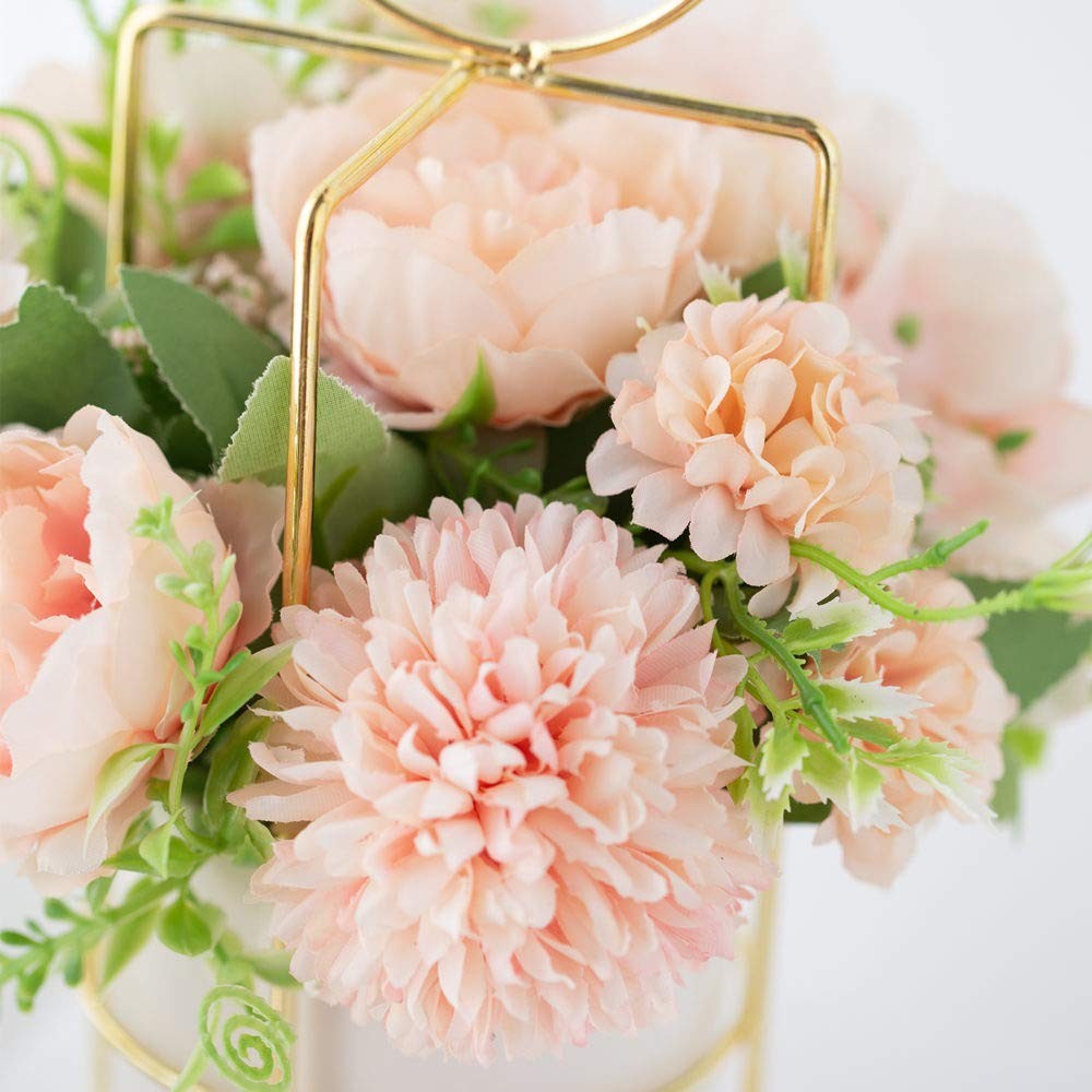 Artificial Flowers Peony Hydrangea Vase Set Wedding Centerpiece Pink 7.8in