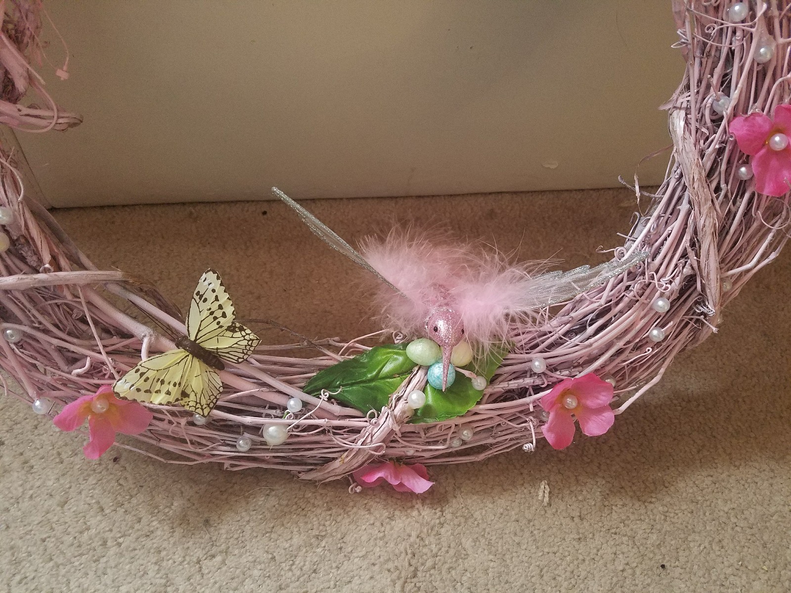Beautiful handmade 24 in vine wreath ‘ ideal for breast cancer awareness month