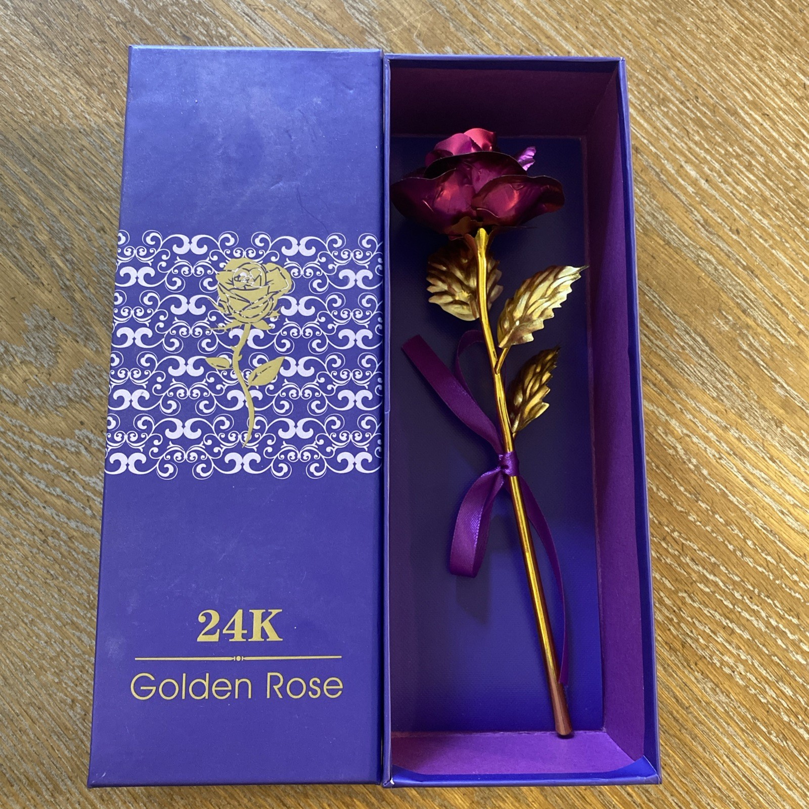 Forever 24K Rose Gold Purple Dipped Flower w/ Gift Box for Her