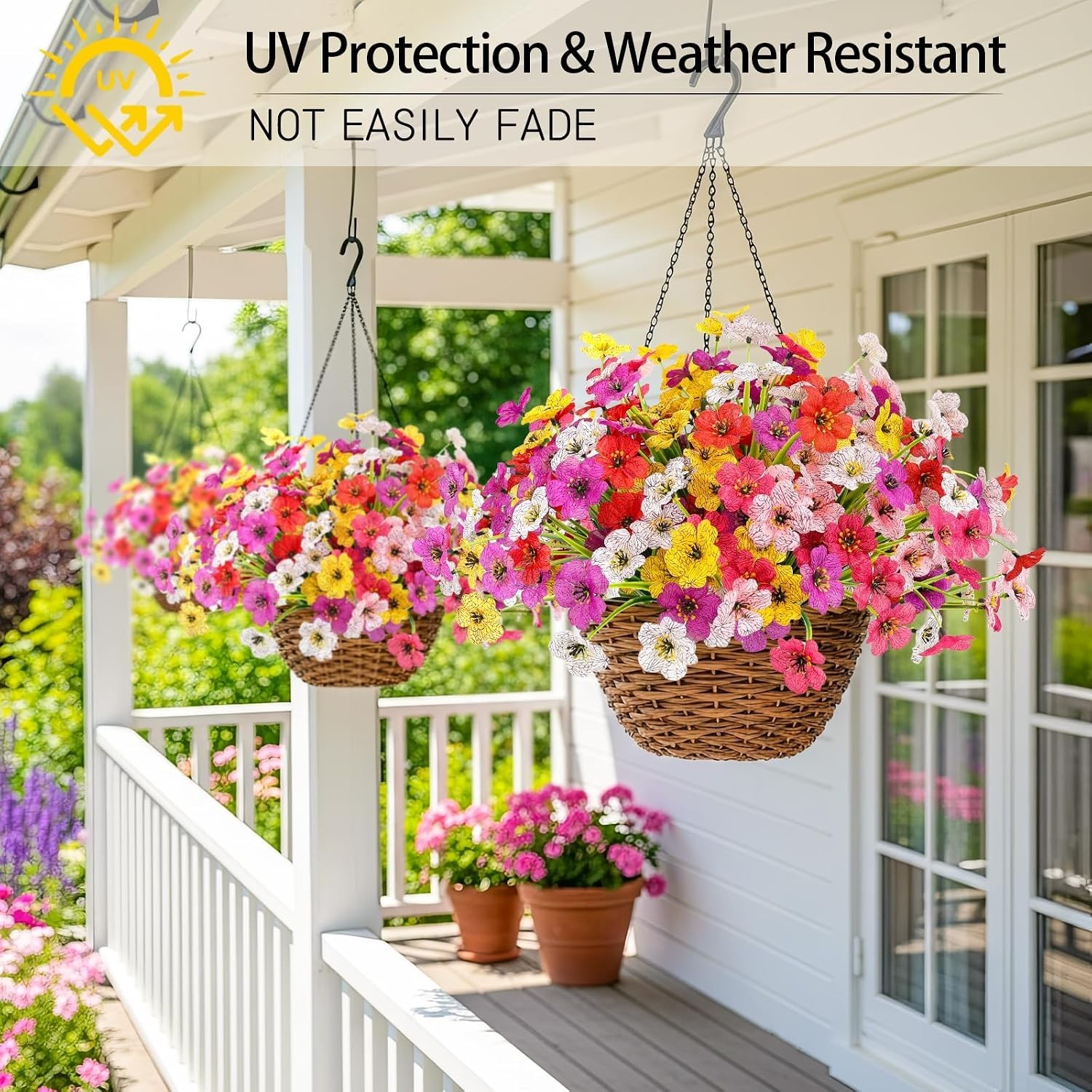 All-Season Vibrant Faux Flowers for Window Boxes & Patios – 12 Bundles Included