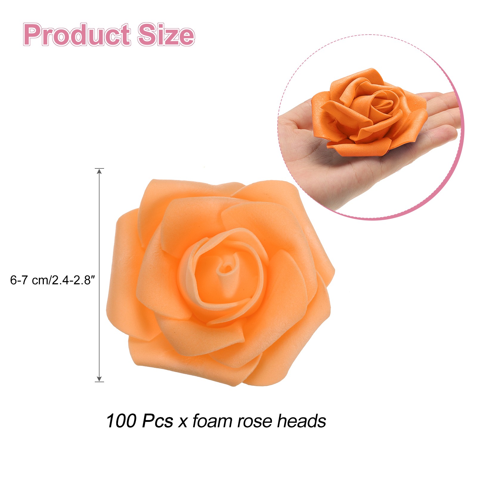 100pcs Foam Rose Heads 6-7 Cm for DIY Crafts Accessories, Orange