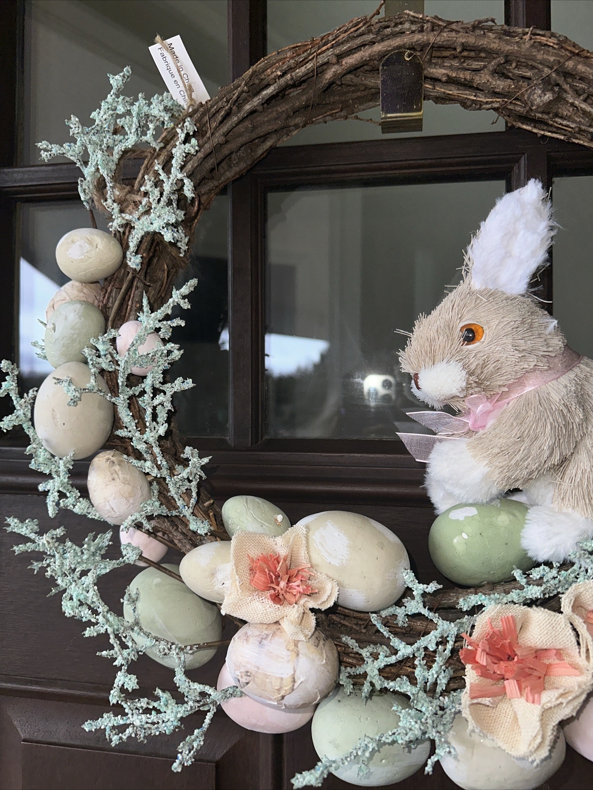 HIPPITY HOPPITY Easter Bunny Eggs Spring Front Door Wreath Wall Decor New