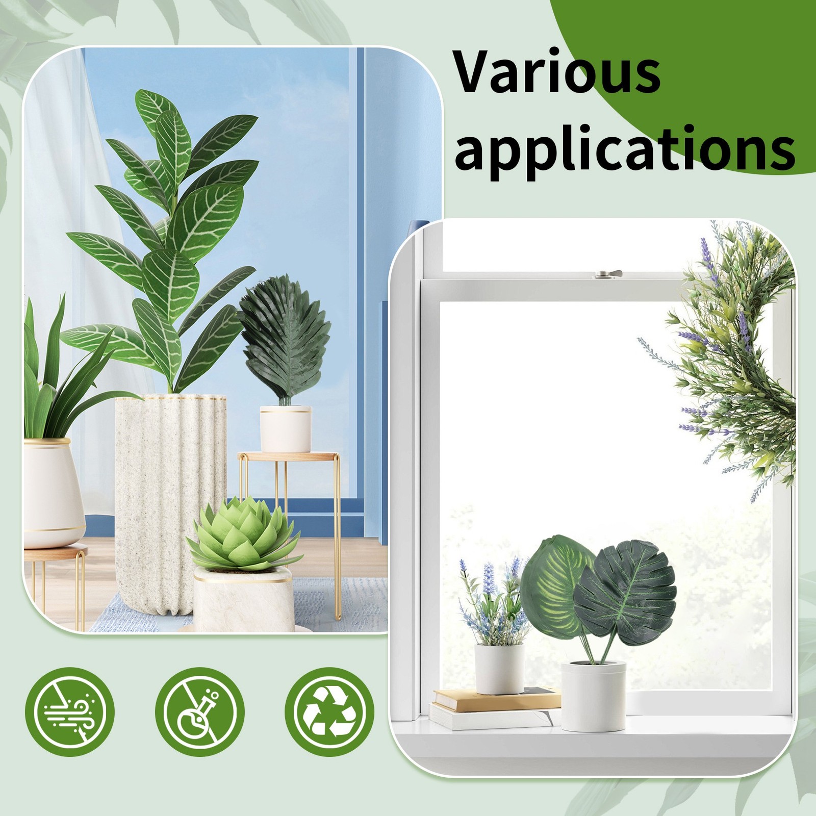 3X(88 Pieces Palm Jungle Leaves 8 Kinds Faux Tropical Monstera Leaves with6542