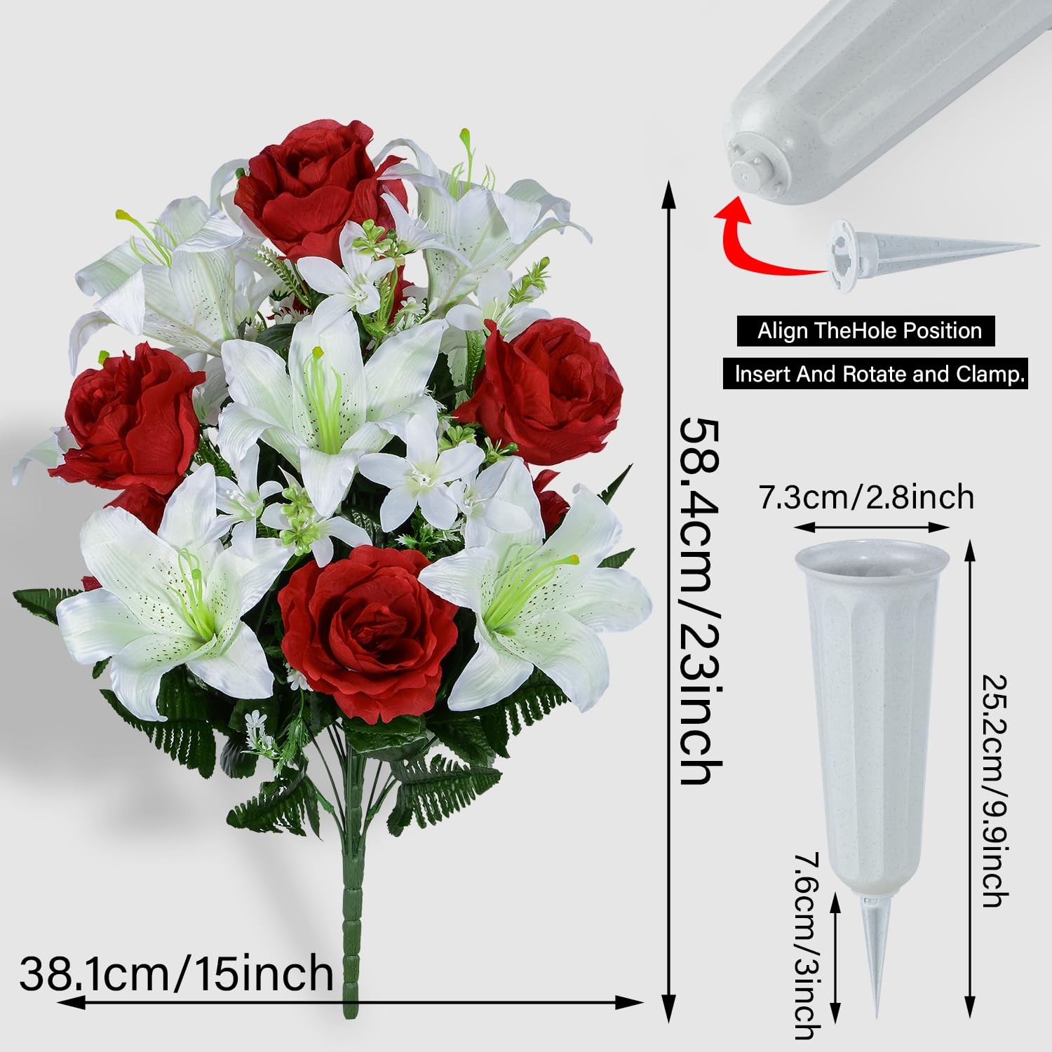 Artificial Cemetery Flower for Graves, Set of 2 Cemetery Memorial Flowers wit…