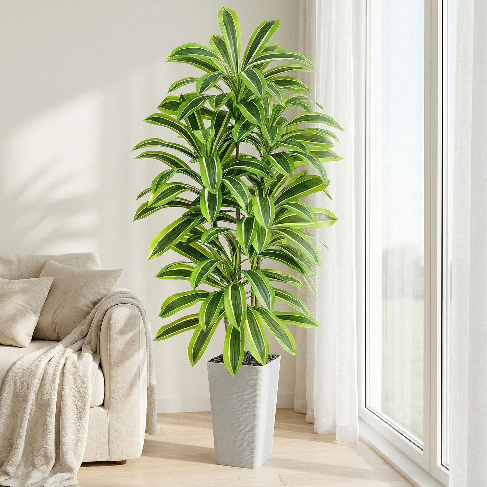 Artificial Dracaena Tree：6FT Faux Silk Tropical Yucca Floor Trees Realistic F…