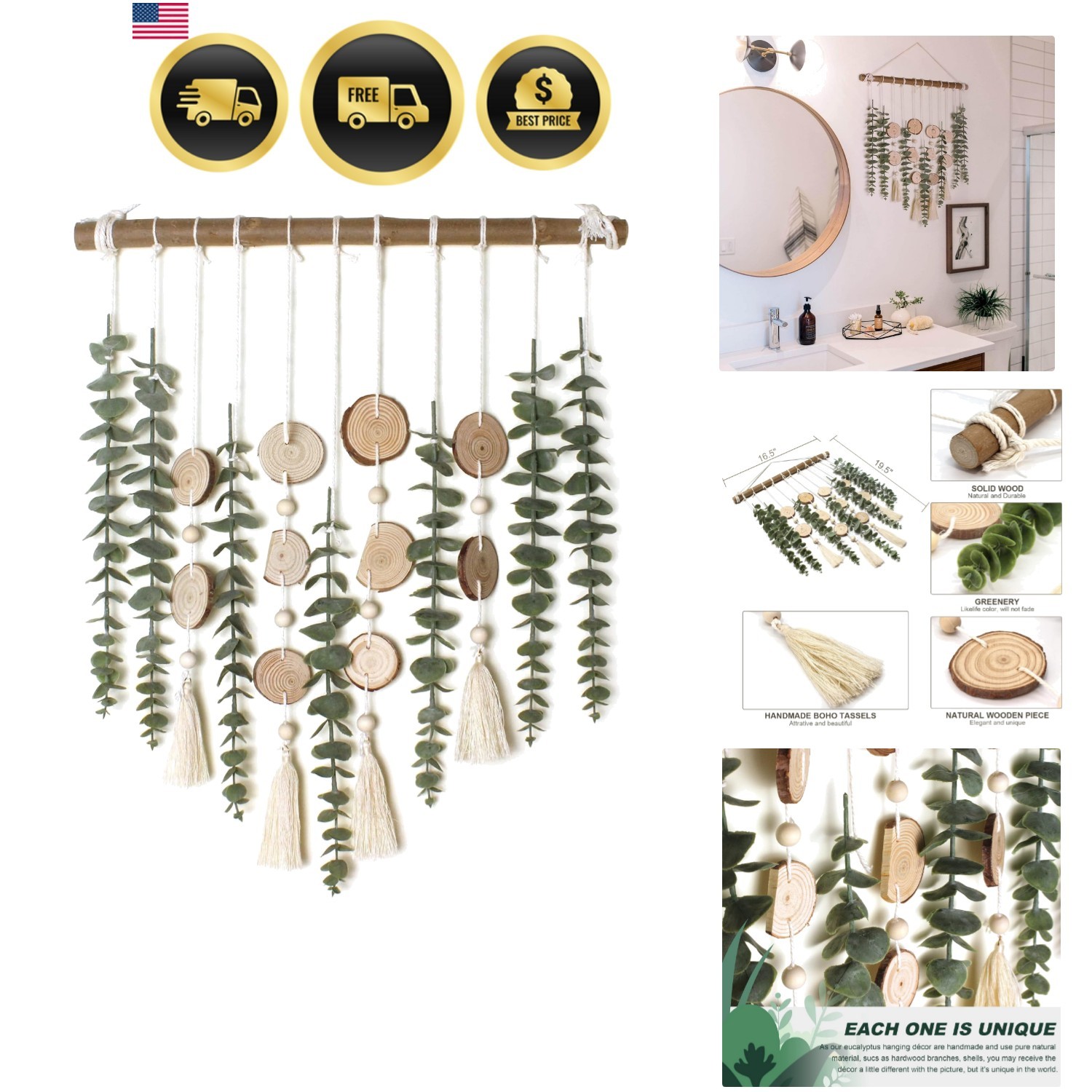 Artificial Eucalyptus Wall Decor Fake Greenery Leaves Stems Wall Hanging Plan…