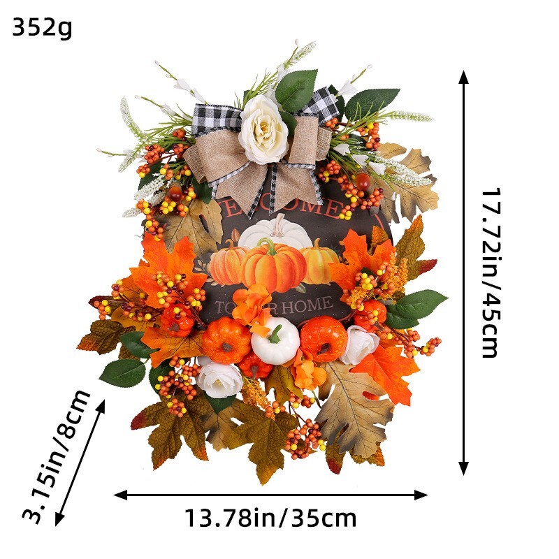 Artificial Fall Autumn Pumpkin Wreath for Front Door or Porch