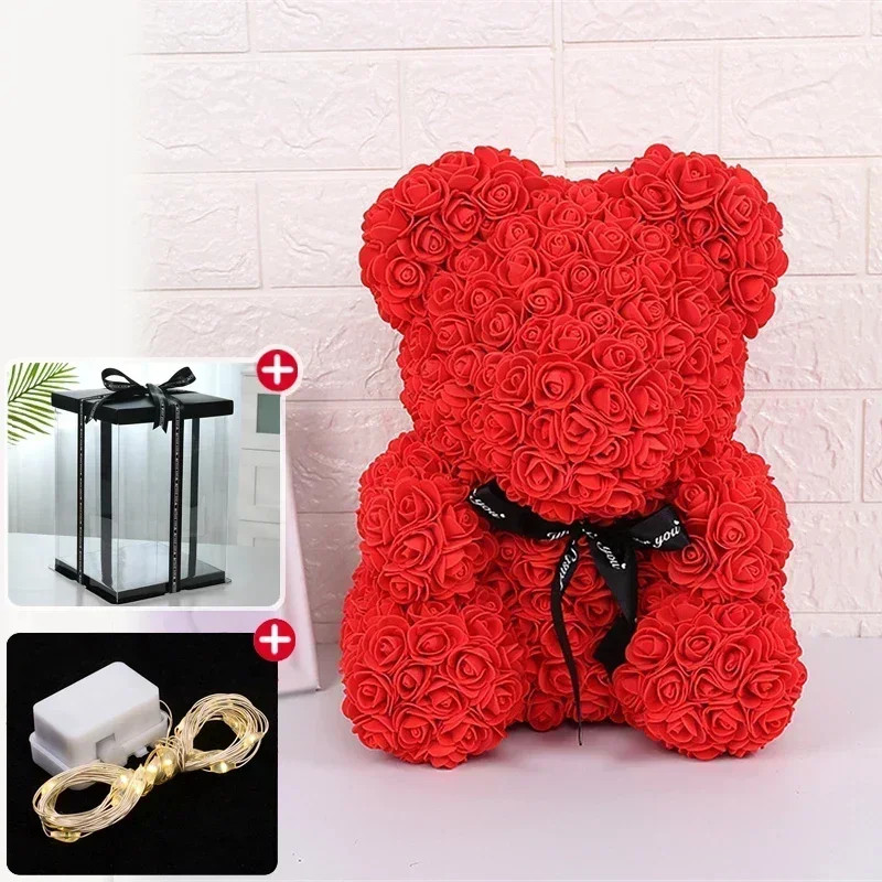 Teddy Bear Rose 10in Flower Rose Bear with Box ＆ Led Light Valentines Gift
