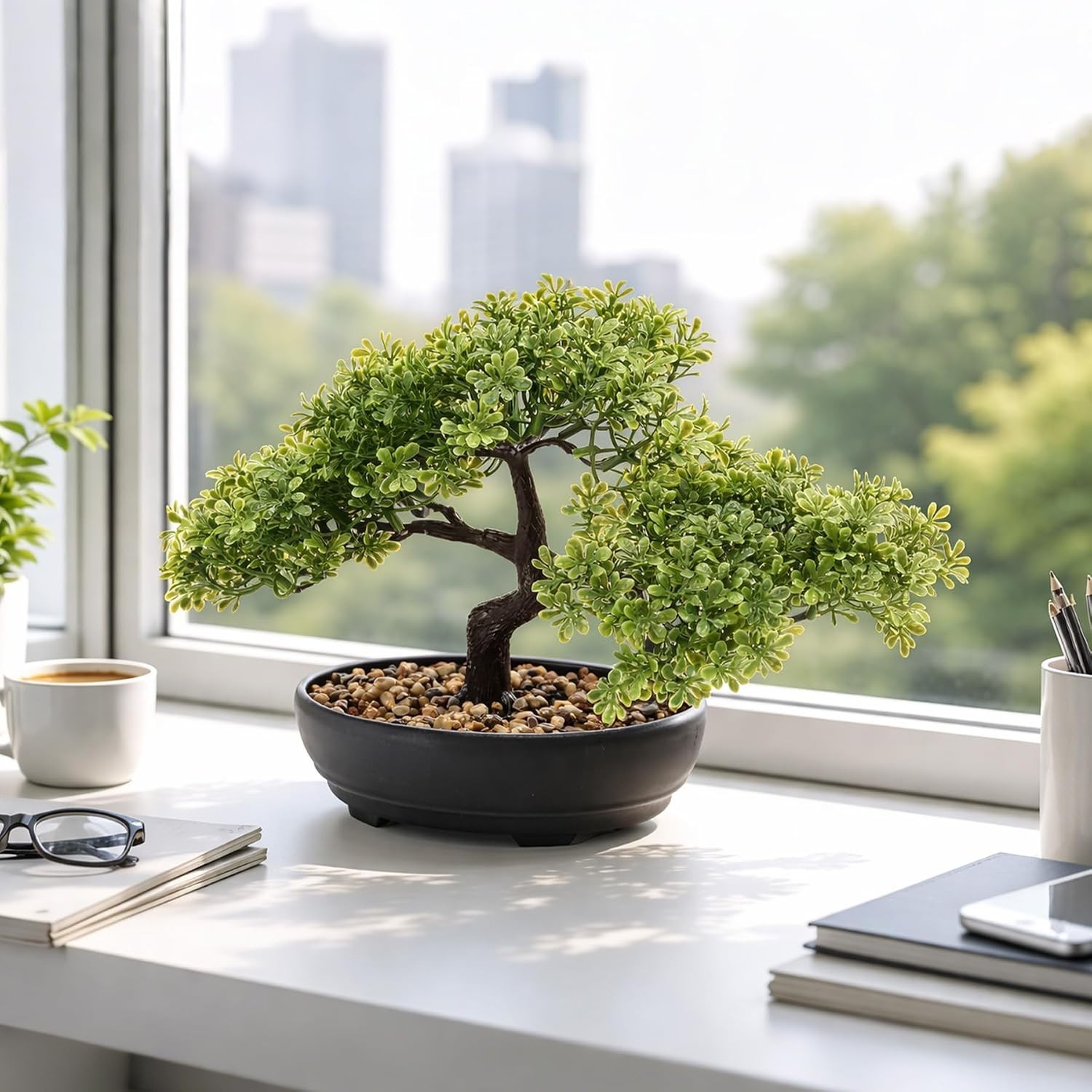 Compact 9.05″ Faux Juniper Bonsai Tree – Maintenance-Free Shelf Accent Piece