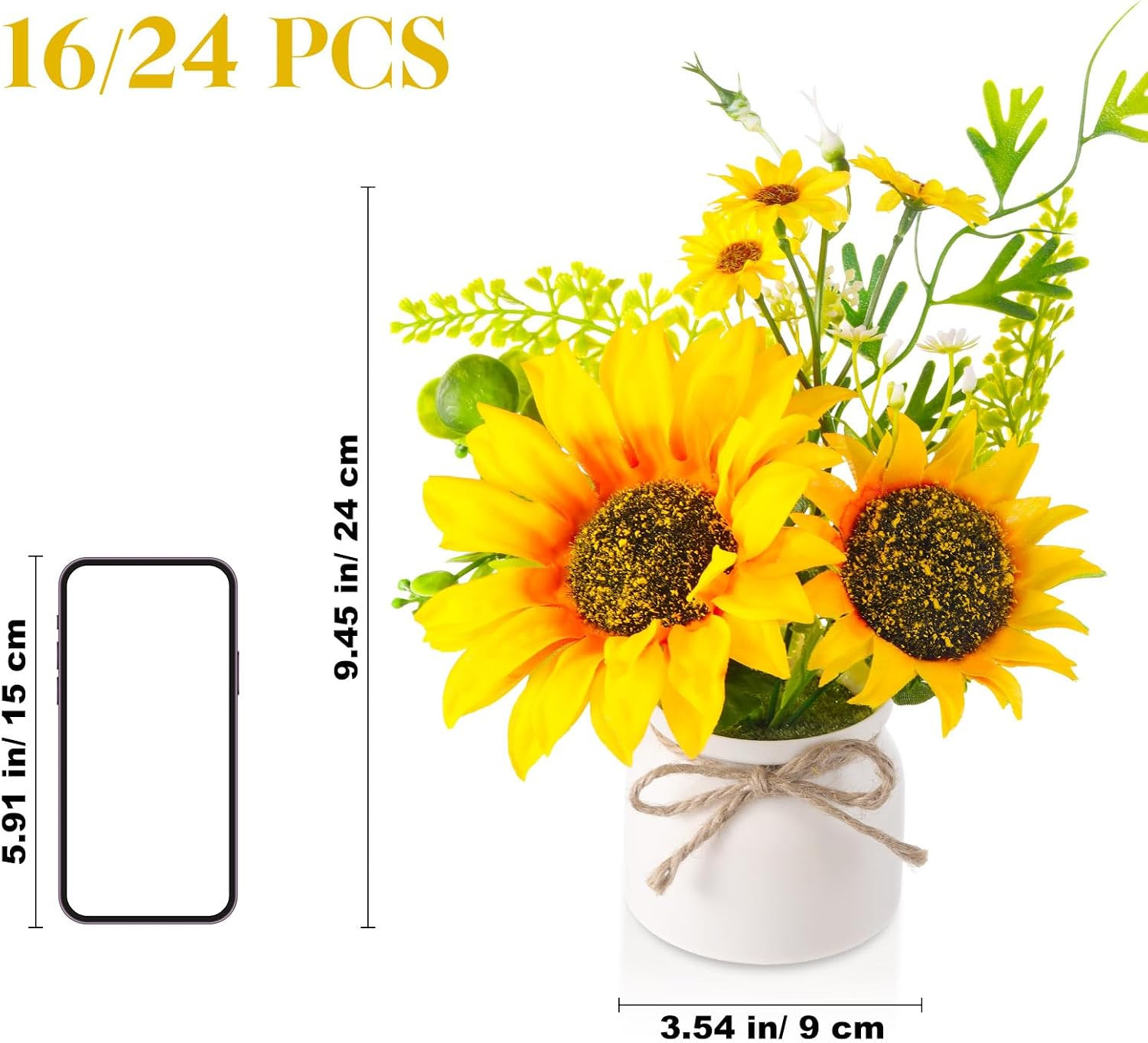 Artificial Sunflower Potted Plants Rustic Wedding Table Centerpieces Summer Spri