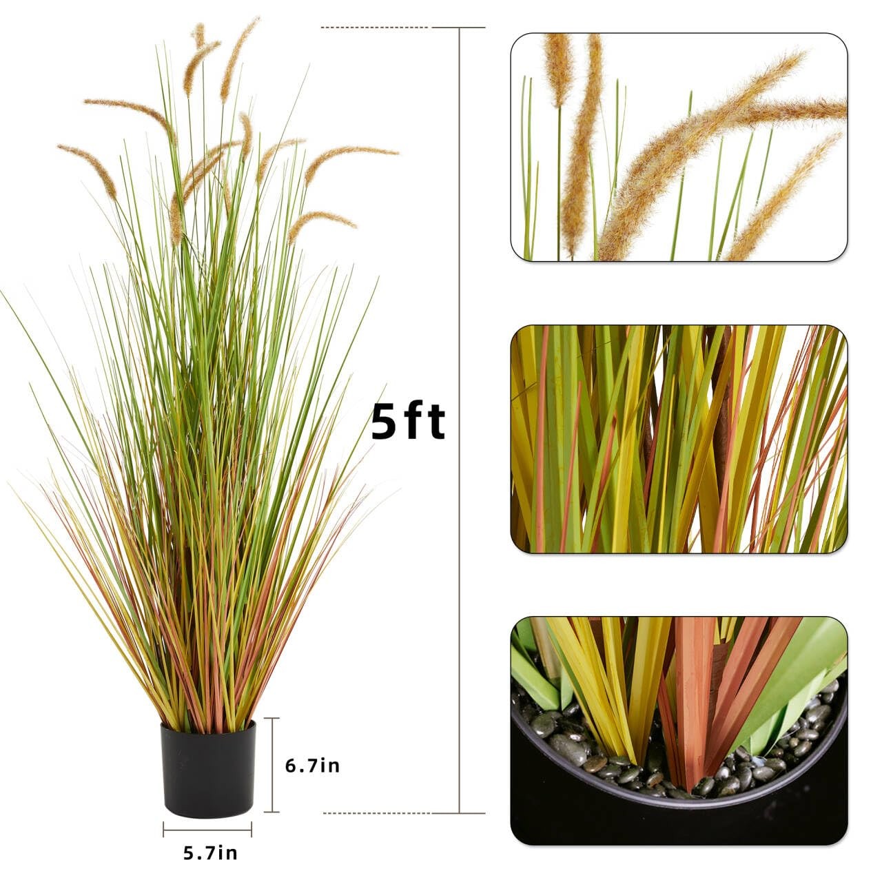 KOL Artificial 5ft 2-Pack Horsetail Reed Grass, 59in Tall Artificial Indoor O…