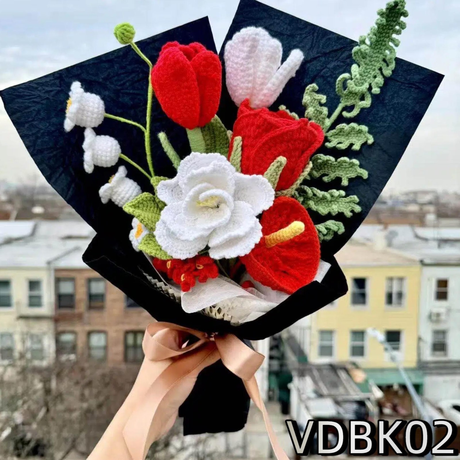 Crochet Rose Bouquet Handmade Yarn Flowers Anniversary Gift Choose Color