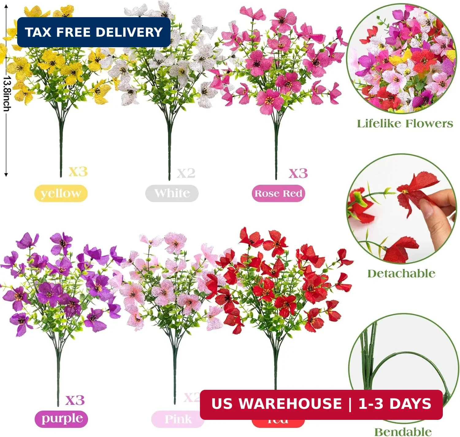 Ouddy Decor 16 Pcs Artificial Flowers for Outdoors Decorations Realistic Fake Si