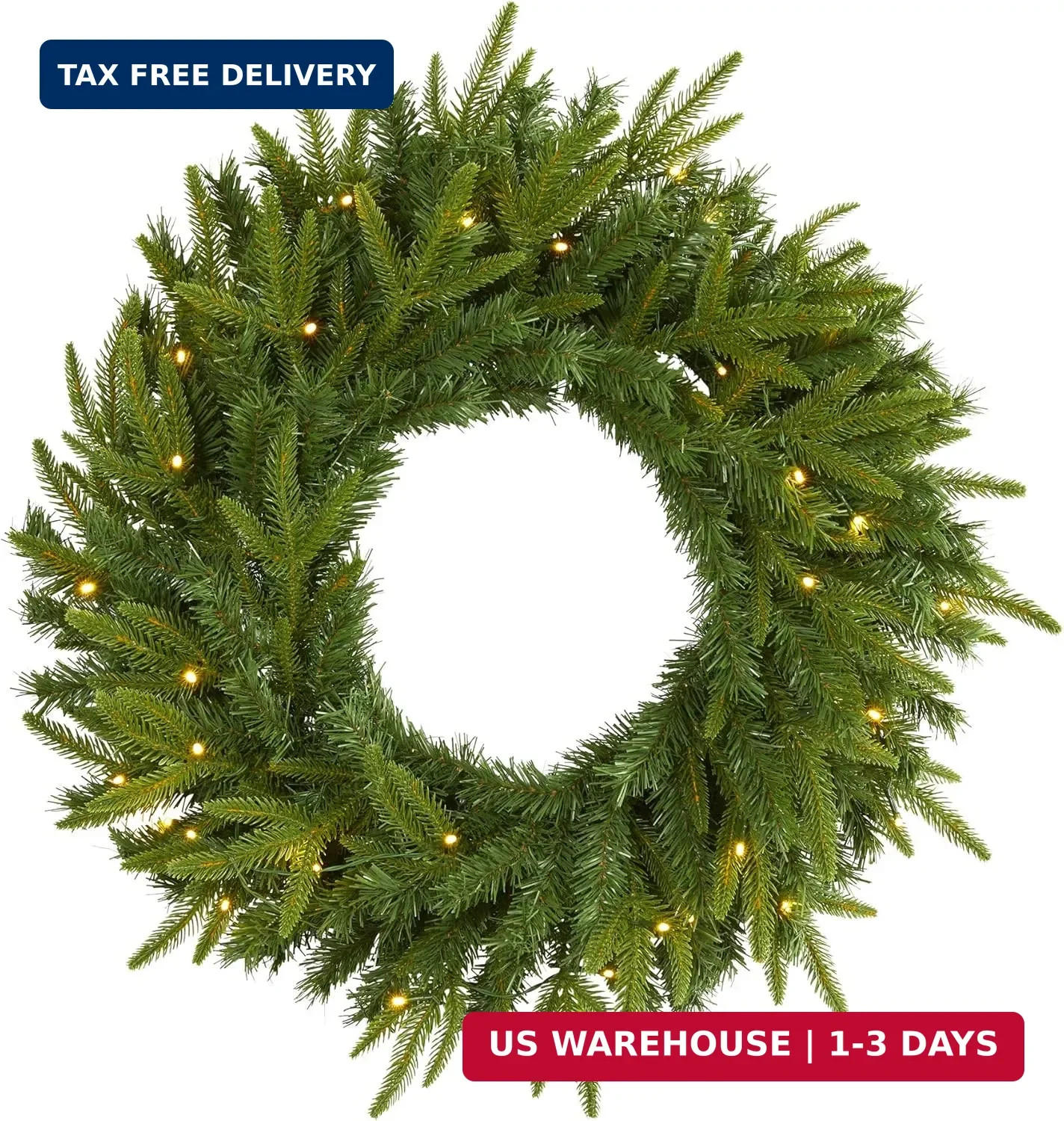 Nearly Natural 24in Artificial Long Pine Christmas Wreath Faux Greenery with Cle