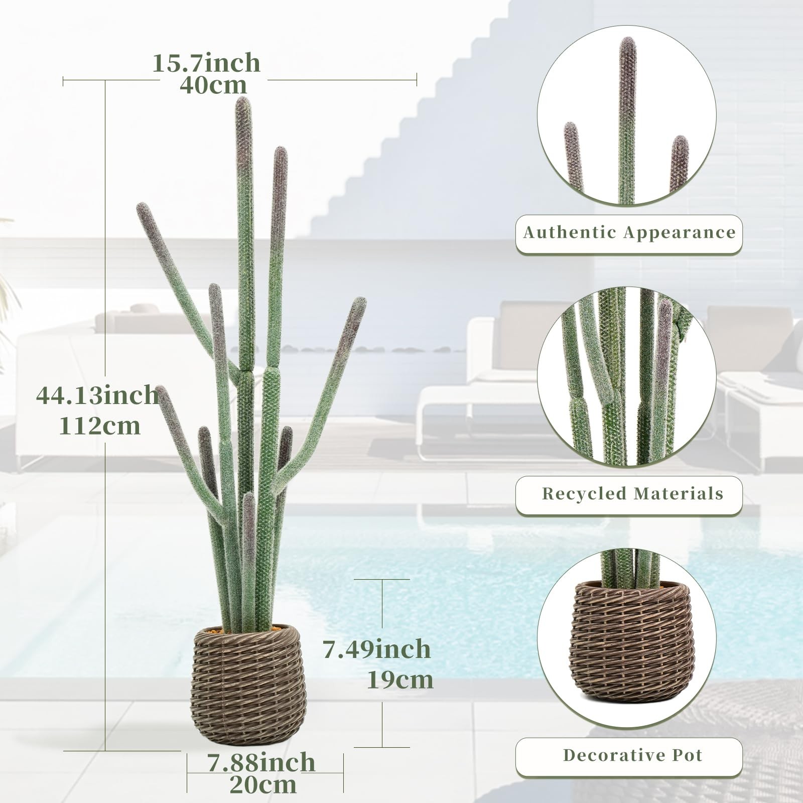 44” Artificial Cactus Plant with Brown Decorative Planter, Realistic Faux Cac…