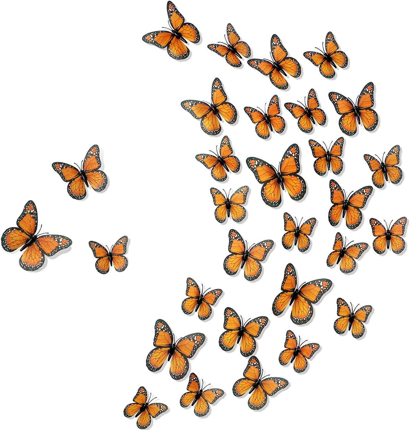Chuangdi 48 Pack Monarch Butterfly Decoration 3Size Fake Artificial Craft Orange