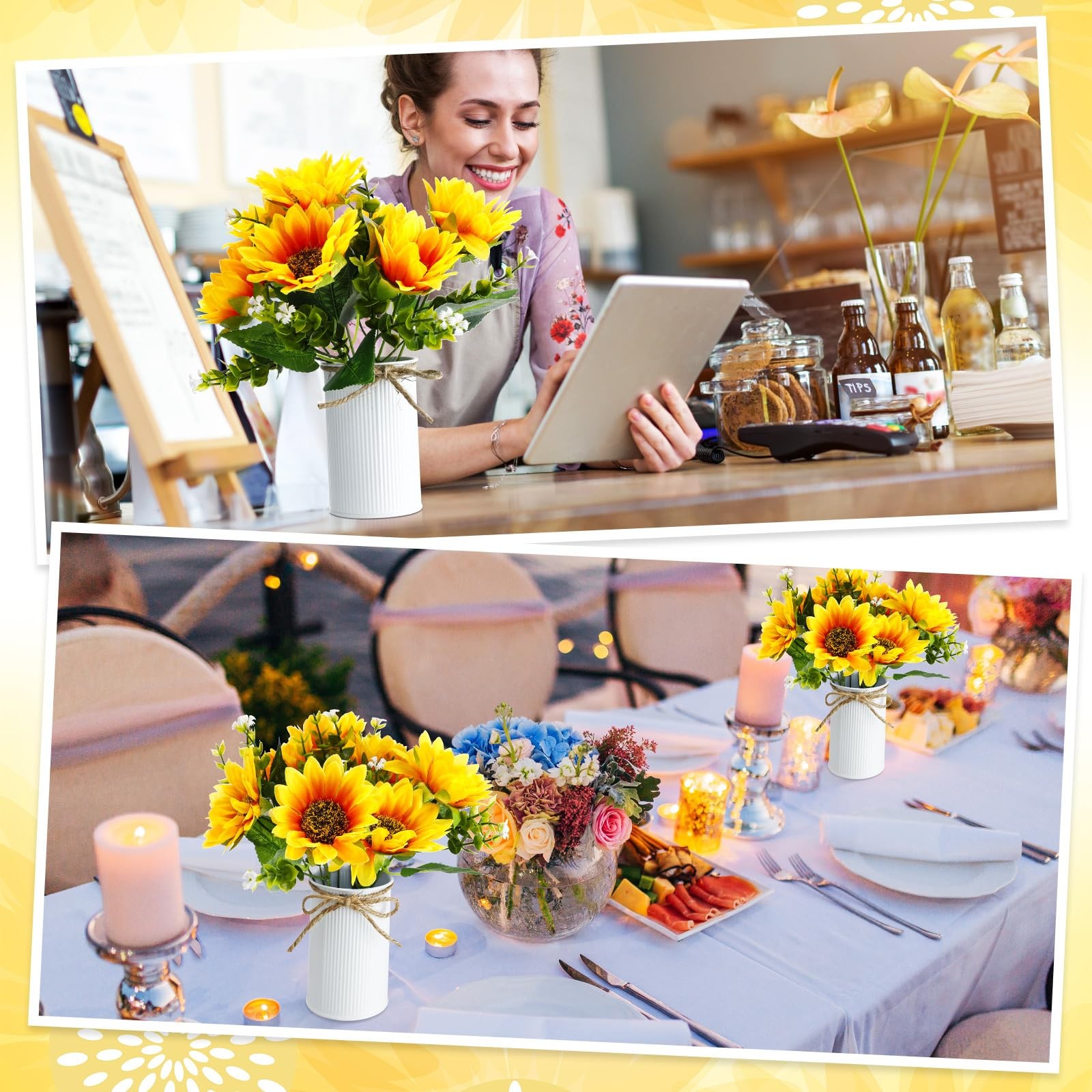 3 Sets Sunflowers Centerpieces for Tables Artificial Sunflower with Vase Rust…