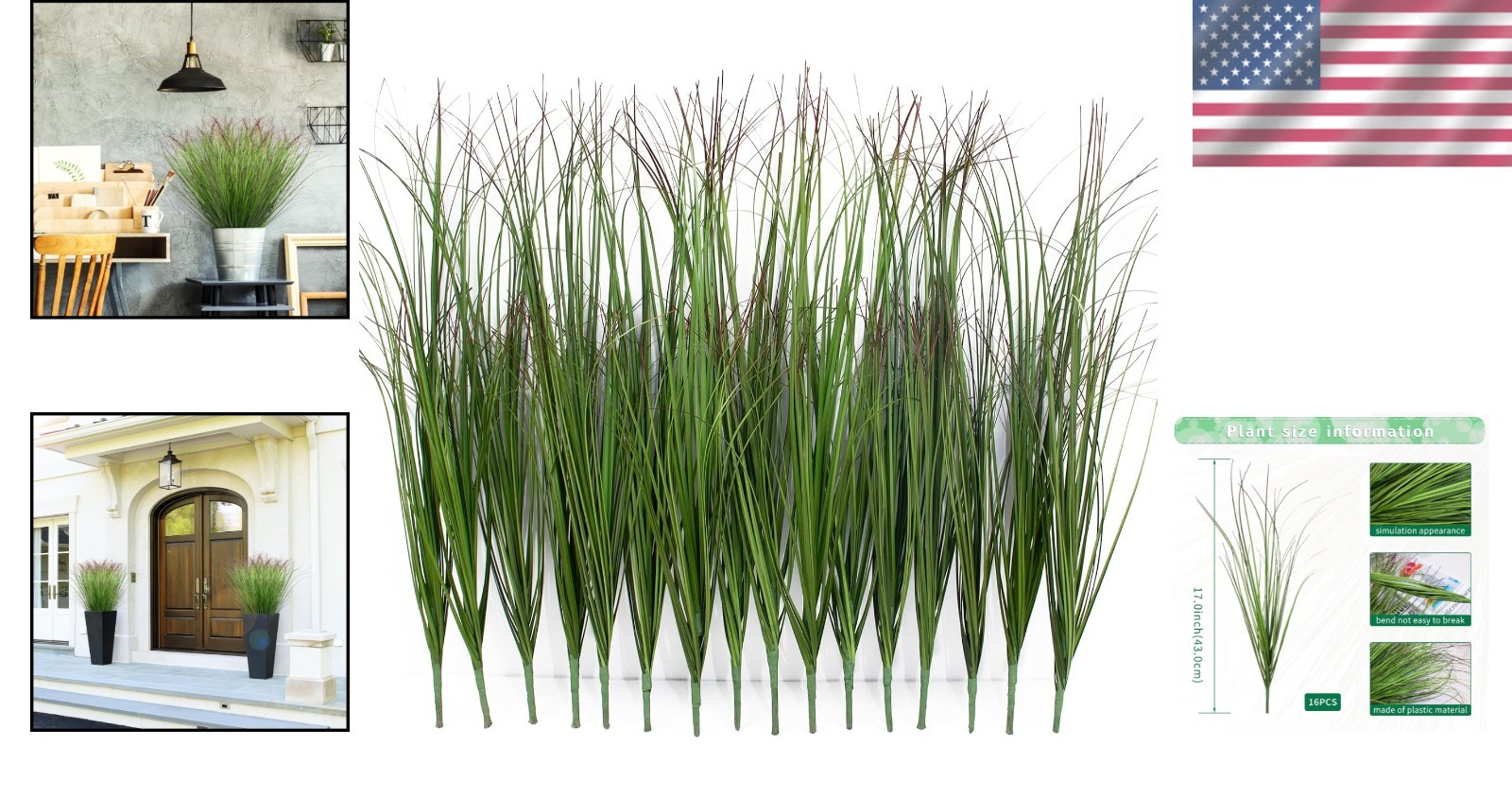 16 Bundles of Lifelike UV-Resistant Artificial Grass for Indoor/Outdoor Décor