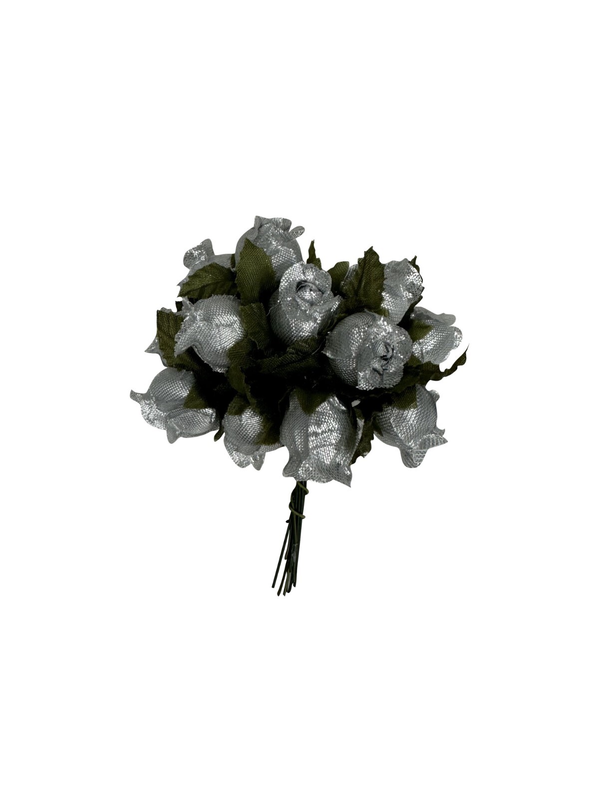 Silver Artificial Silk Flower Roses – 12 Mini Bouquets of 12 Rosebuds, 144 Total