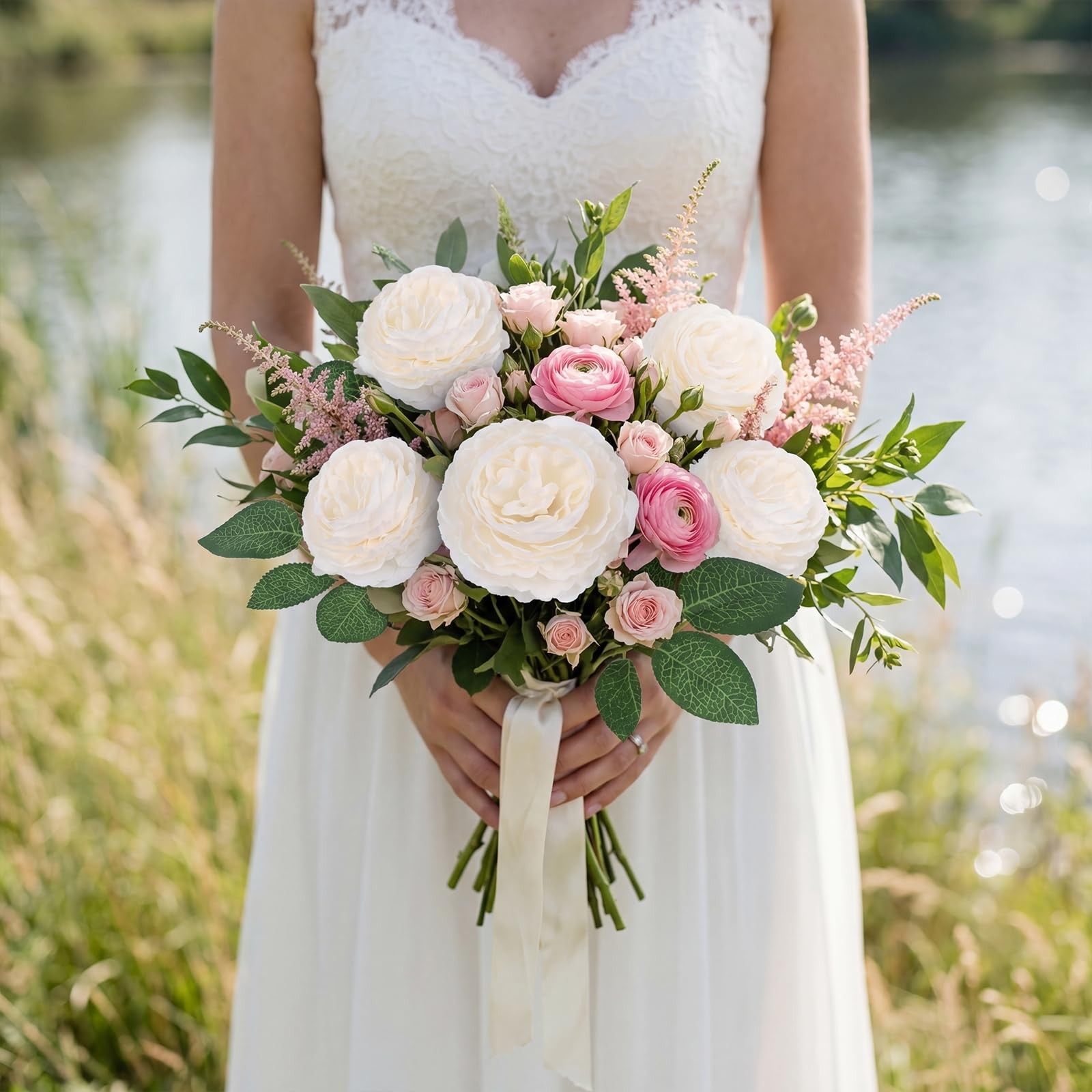 12 PCS White Peonies Artificial Flowers Silk Peonies 11 in Artificial Peonies…
