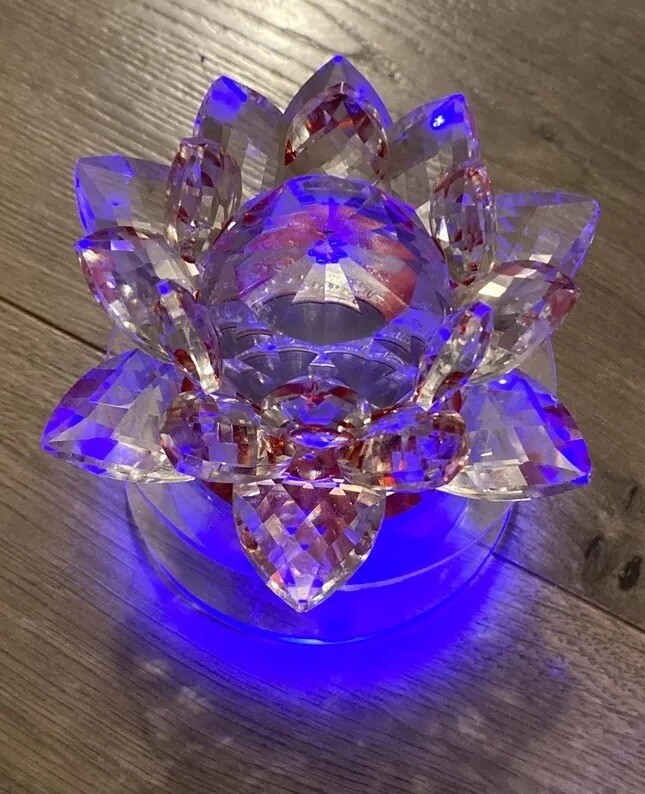 Lotus Flower On Pedestal Crystal Lights Up Changes Colors Spring Summer Beauty