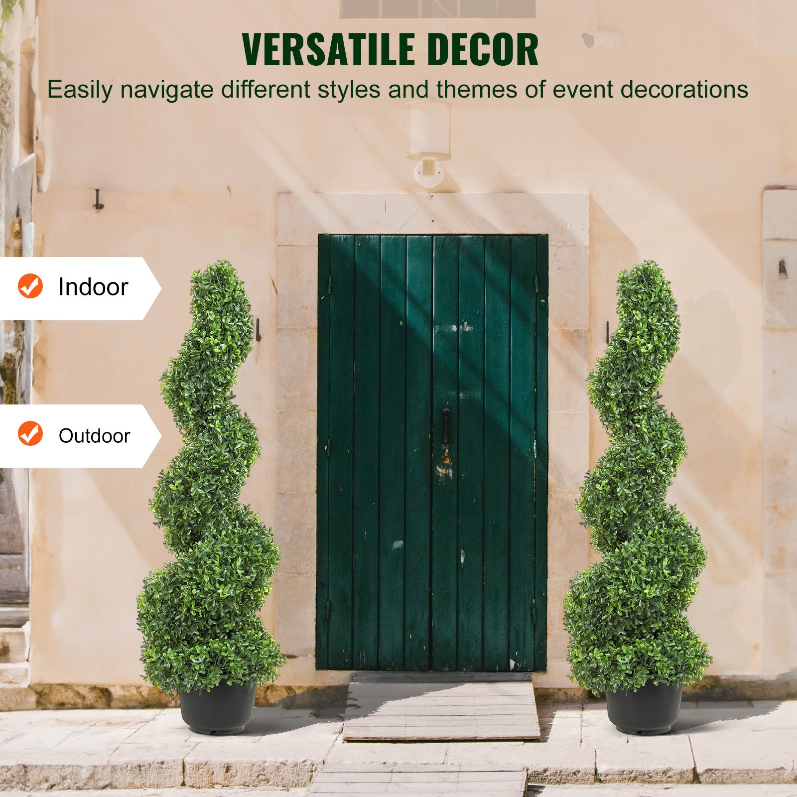 VEVOR 3′ Artificial Boxwood 2 Pack Spiral Topiary Tree UV Home Decor In/Outdoor