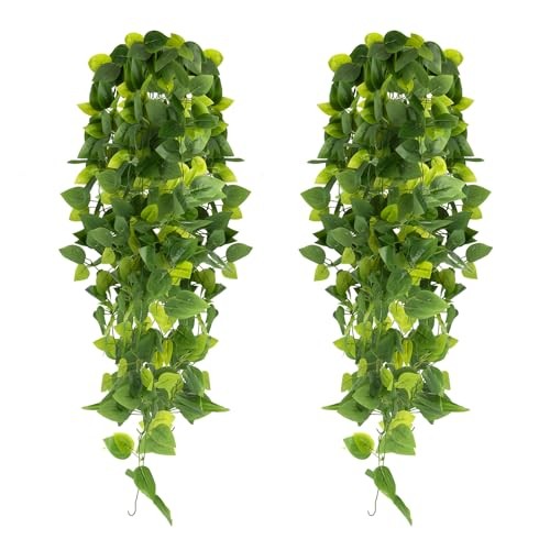 2pcs Artificial Hanging Plants, 3.6FT Fake Hanging Plants, Faux Pothos Vines