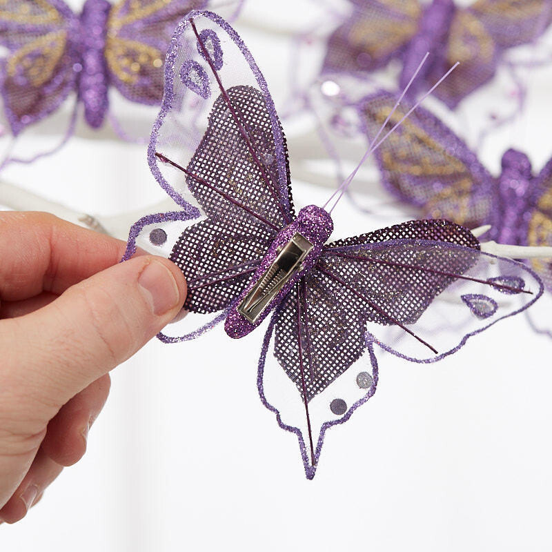 Factory Direct Craft Purple Glittered Burlap Artificial Butterflies