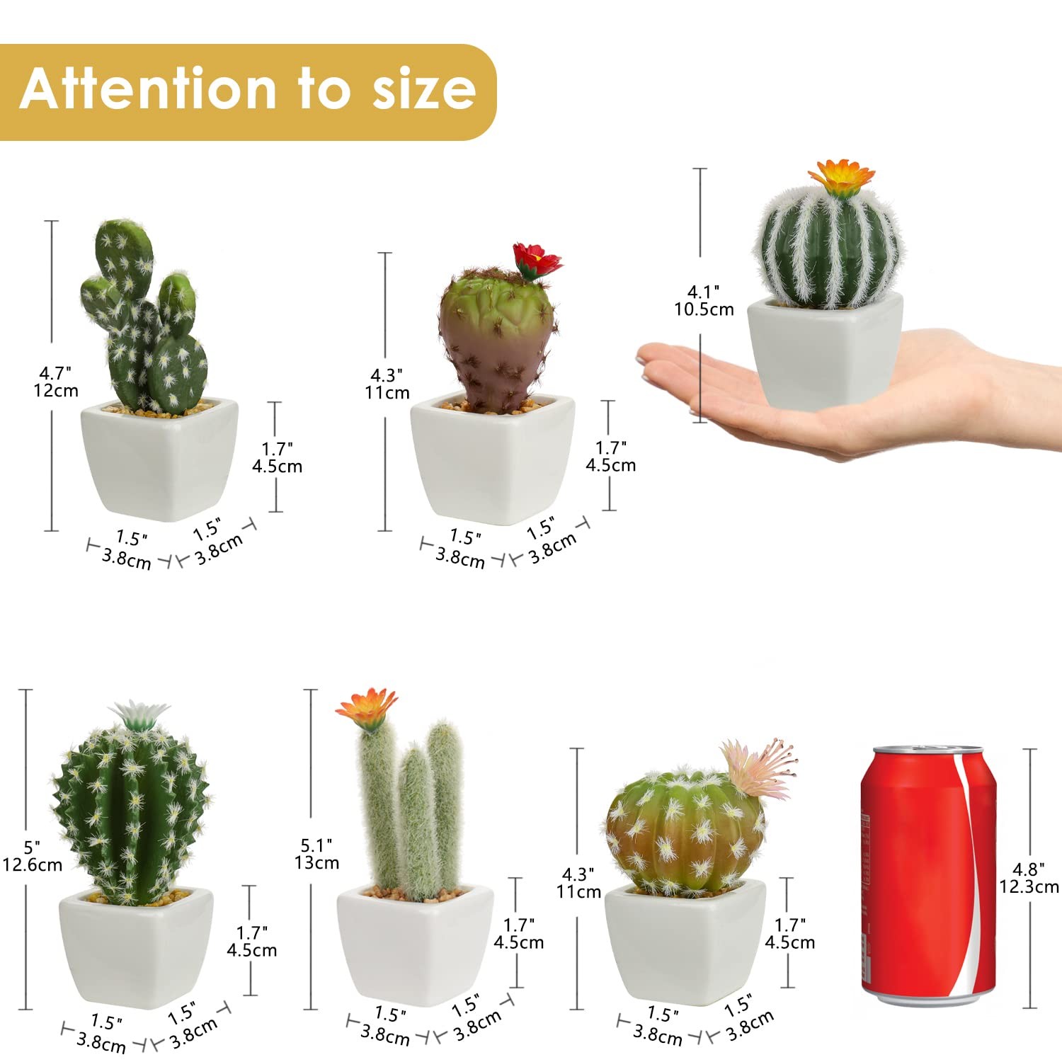 Mini Artificial Cactus Plants in Ceramic Pots 6 Pcs Potted Faux Succulents in…