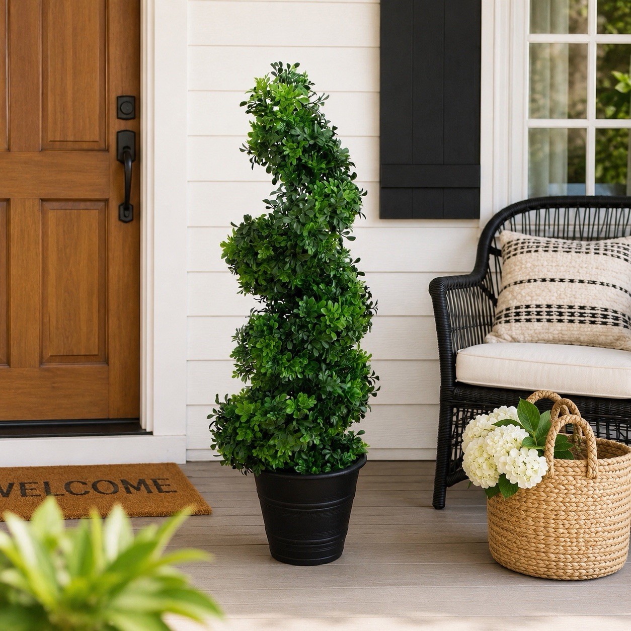 3’ UV Resistant Boxwood Spiral Topiary Artificial Tree Indoor/Outdoor
