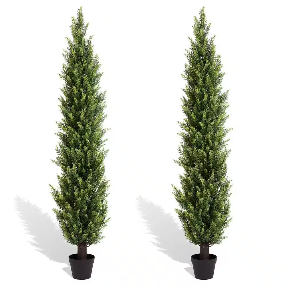 6 Ft. Artificial Topiary Cedar Trees Outdoor Indoor Faux Pine Shrubs Cypress Pla