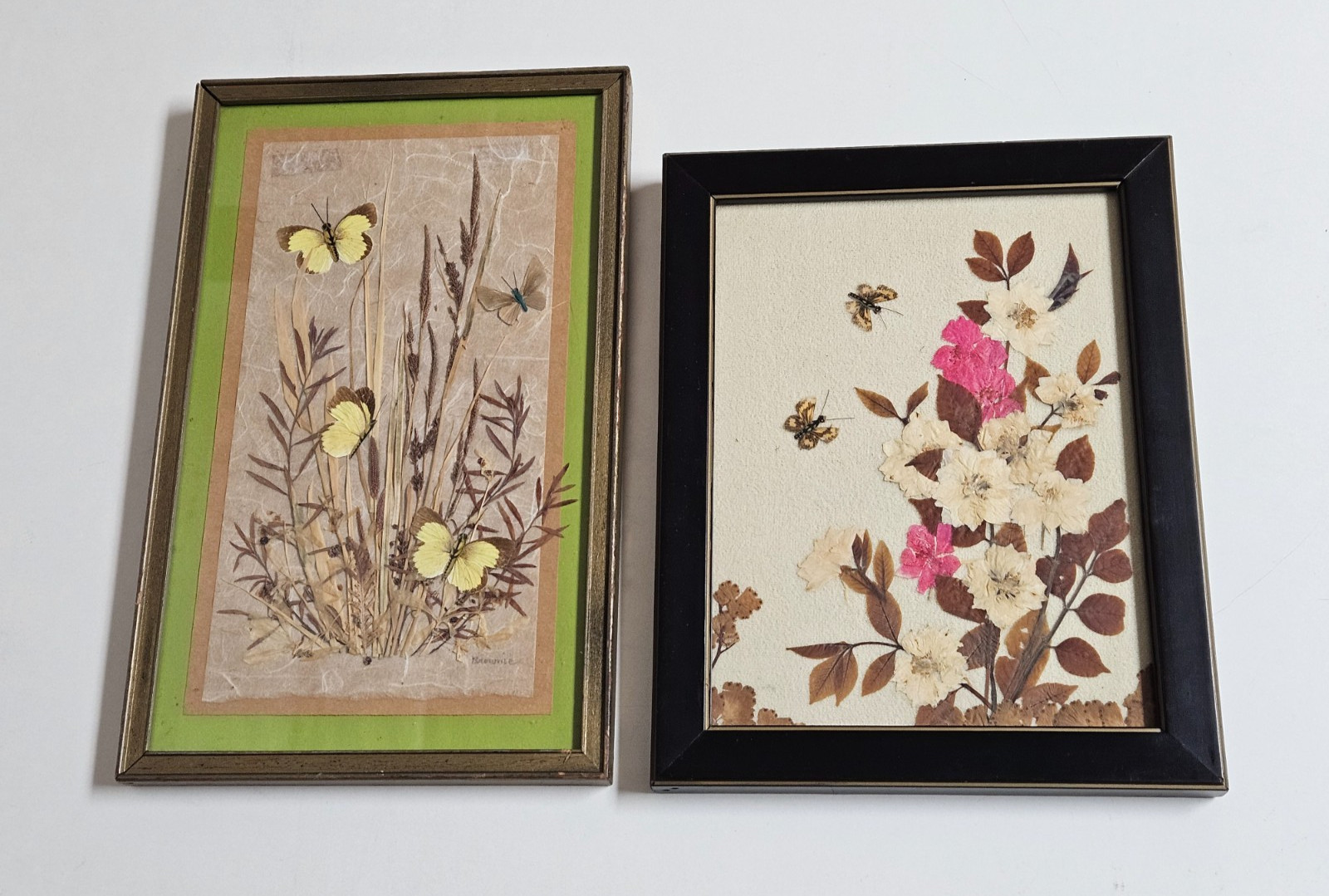 2 Vintage HENRIETTA BROWNIE STRONG Flowers BUTTERFLIES frame YORKTOWN HEIGHTS NY