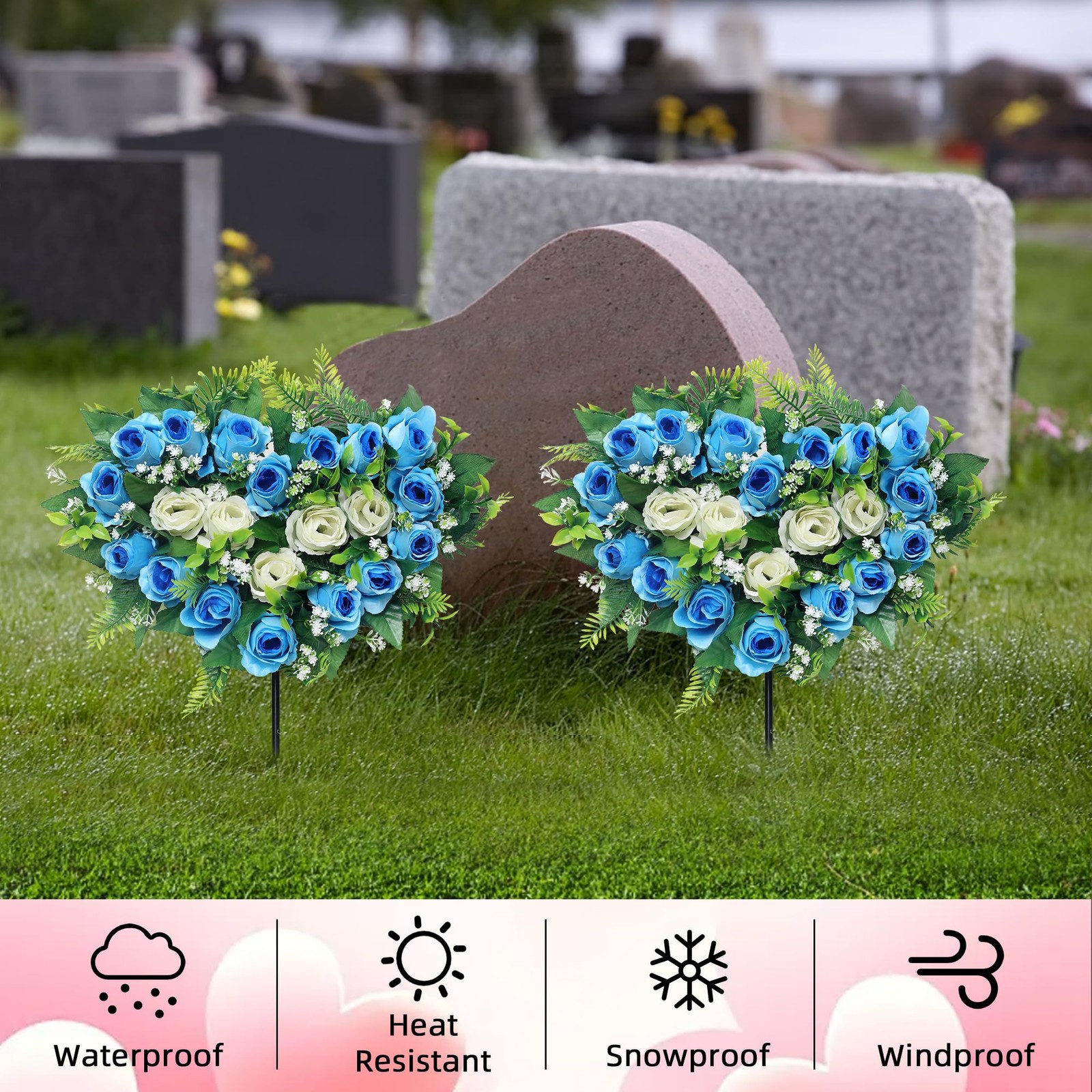 Lodou 2 Sets Artificial Cemetery Flowers, Grave Memorial Flowers with Ground …