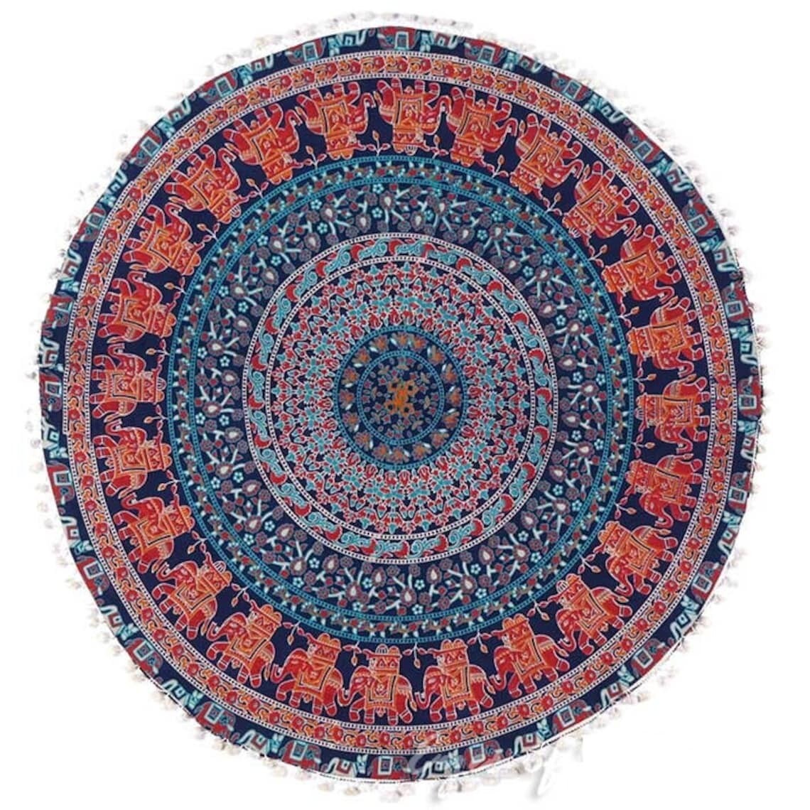 100% cotton Mandala Round Pouf Cushions Cover Meditation Pillow Cover with tsel