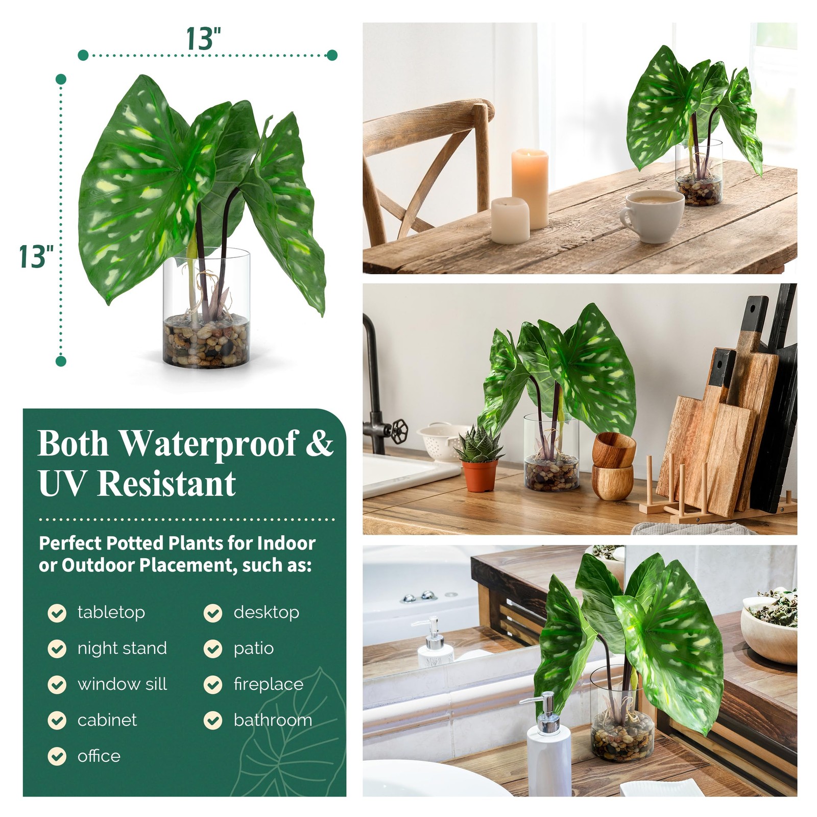 Tropical Artificial Plant in Clear Pot with Artificial Water, Wide Arrowhead …