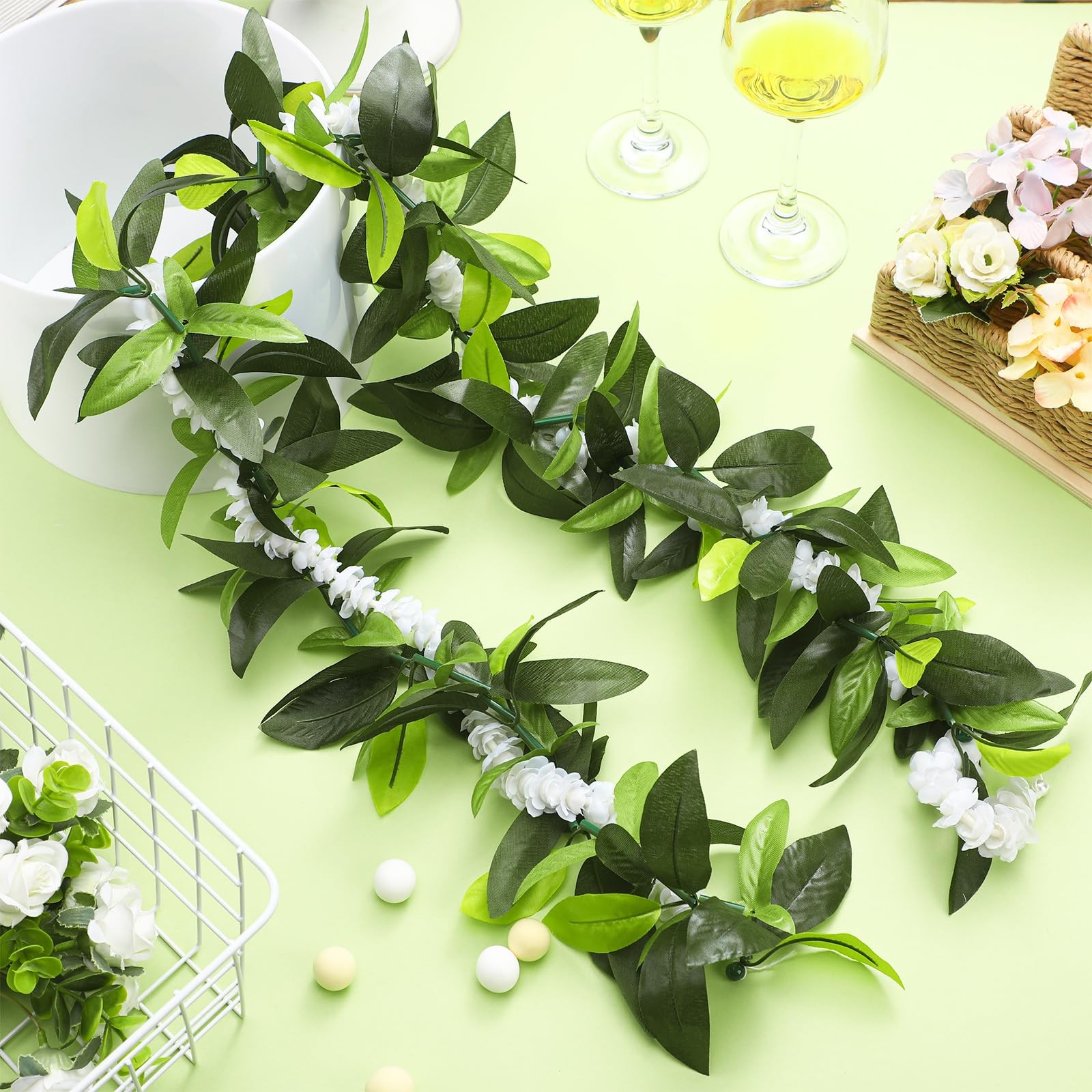 2 PCS Hawaiian Luau Maile Pikake Lei Artificial Graduation Wedding 4.9 ft