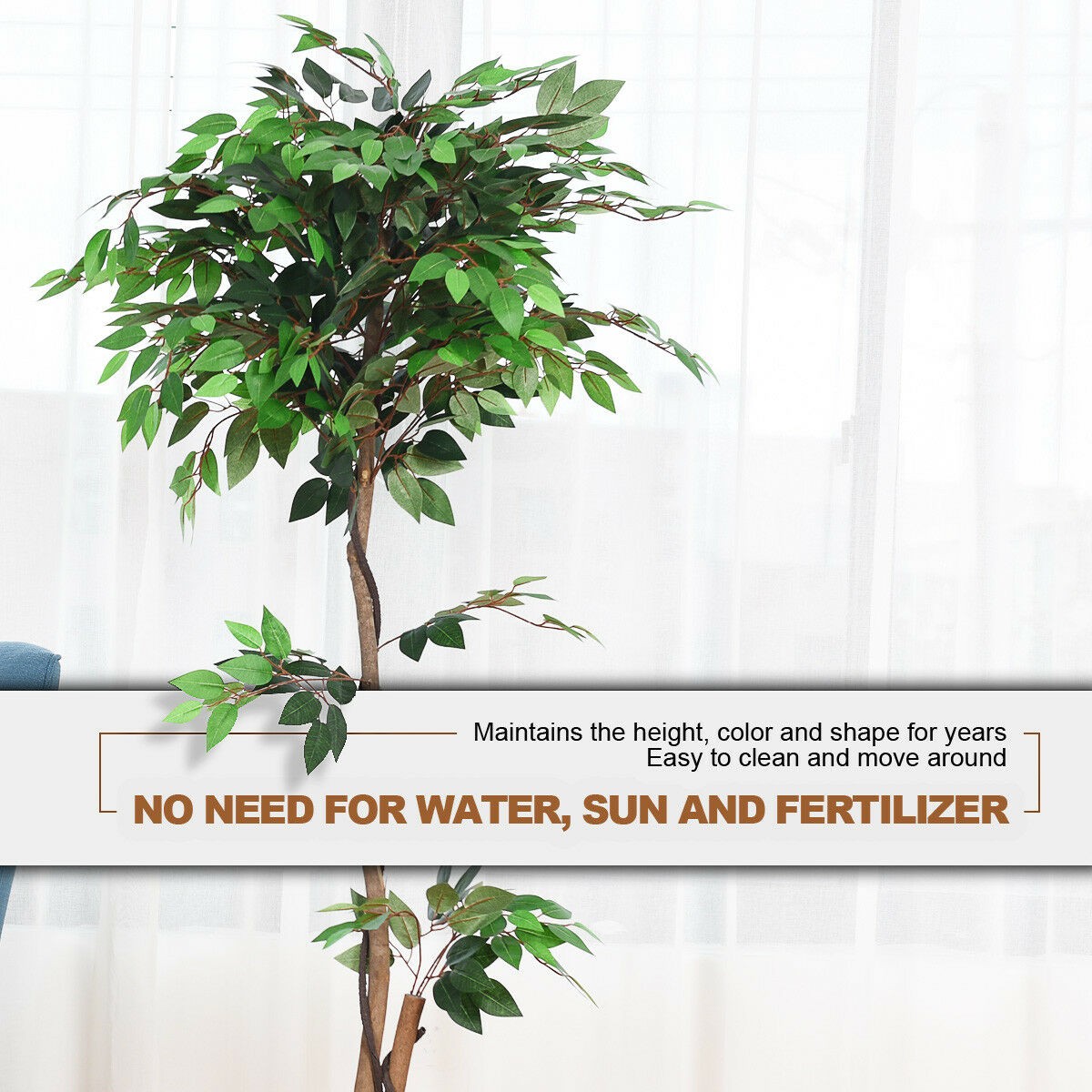 Costway 5.5FT Artificial Ficus Silk Tree Wood Trunks Green In/Patio Home Décor