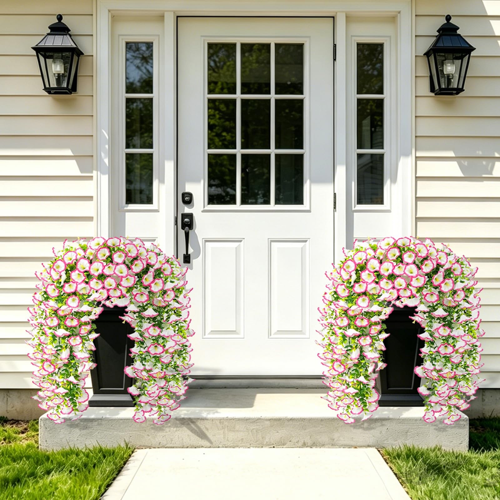 Artificial Hanging Flowers for Outdoor, 4Pcs UV Resistant Faux Morning Glory …