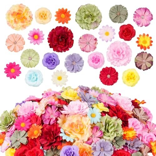 210 Pcs Mini Artificial Flowers – Multicolor Faux Rose, Daisy, Peony & Sunflower