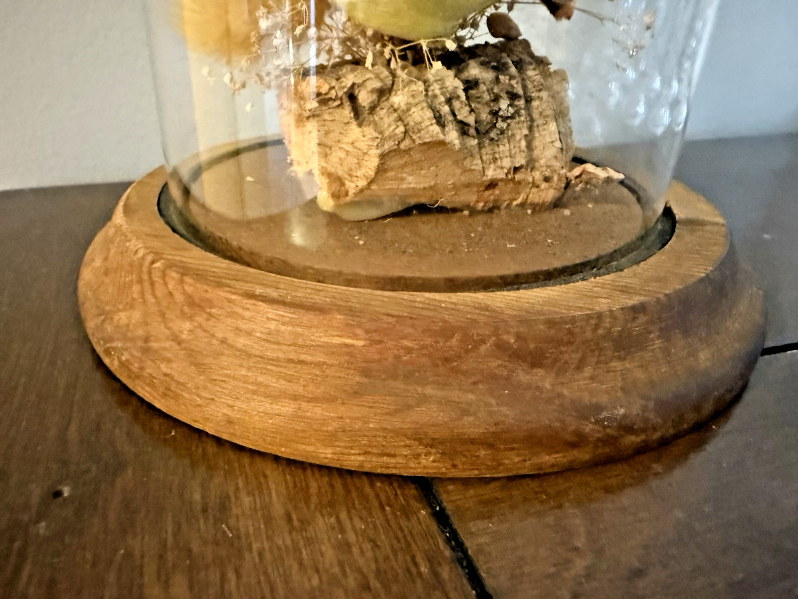 Vintage Hand Made Dried Floral & Bird Diorama / Terrarium Glass Dome Display